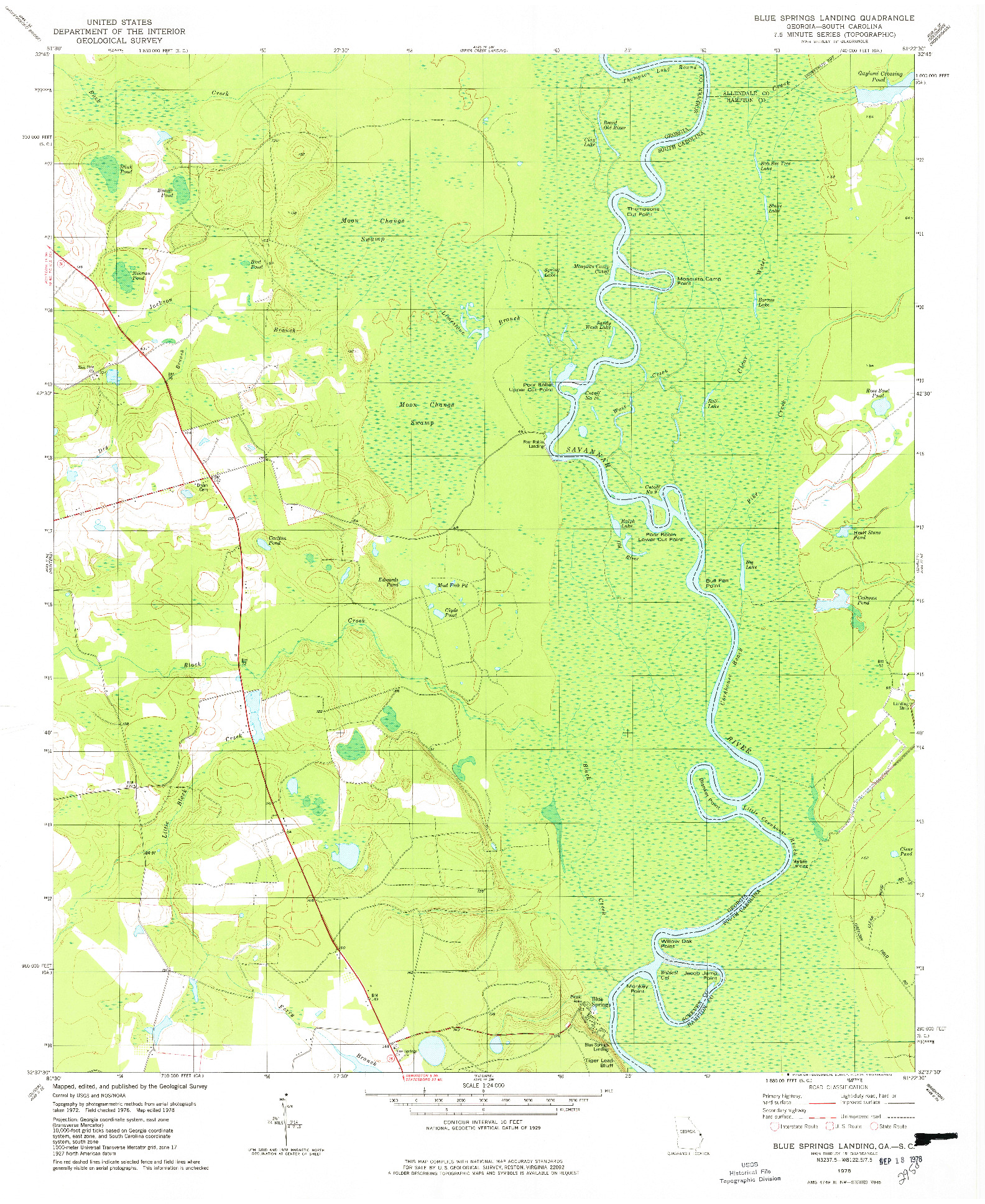 USGS 1:24000-SCALE QUADRANGLE FOR BLUE SPRINGS LANDING, GA 1978