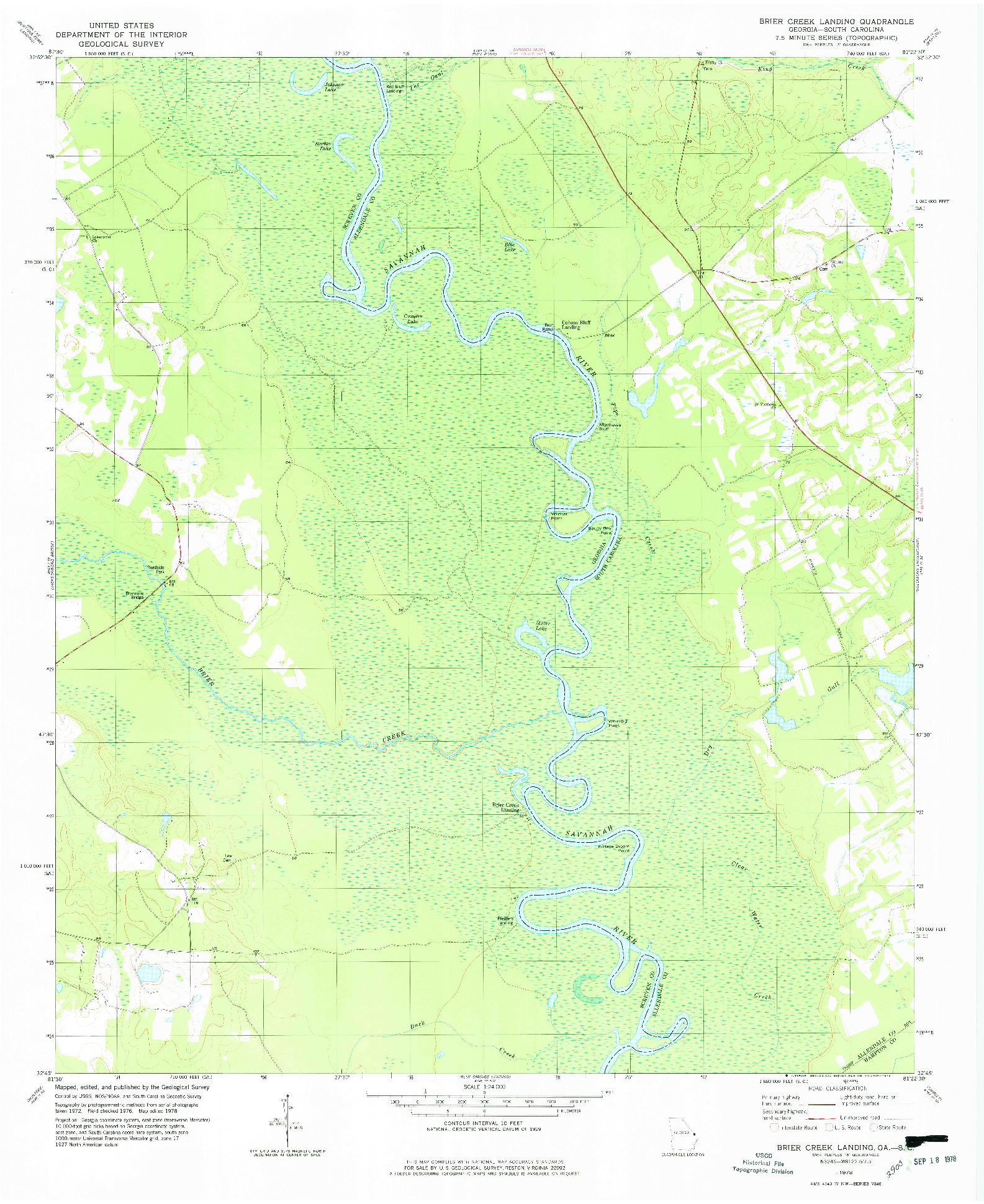 USGS 1:24000-SCALE QUADRANGLE FOR BRIER CREEK LANDING, GA 1978
