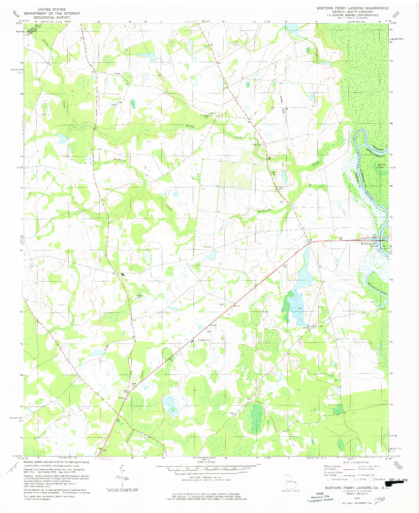 USGS 1:24000-SCALE QUADRANGLE FOR BURTONS FERRY LANDING, GA 1978