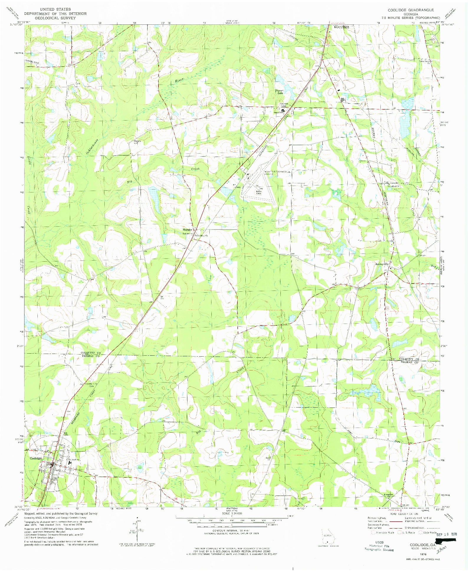 USGS 1:24000-SCALE QUADRANGLE FOR COOLIDGE, GA 1978