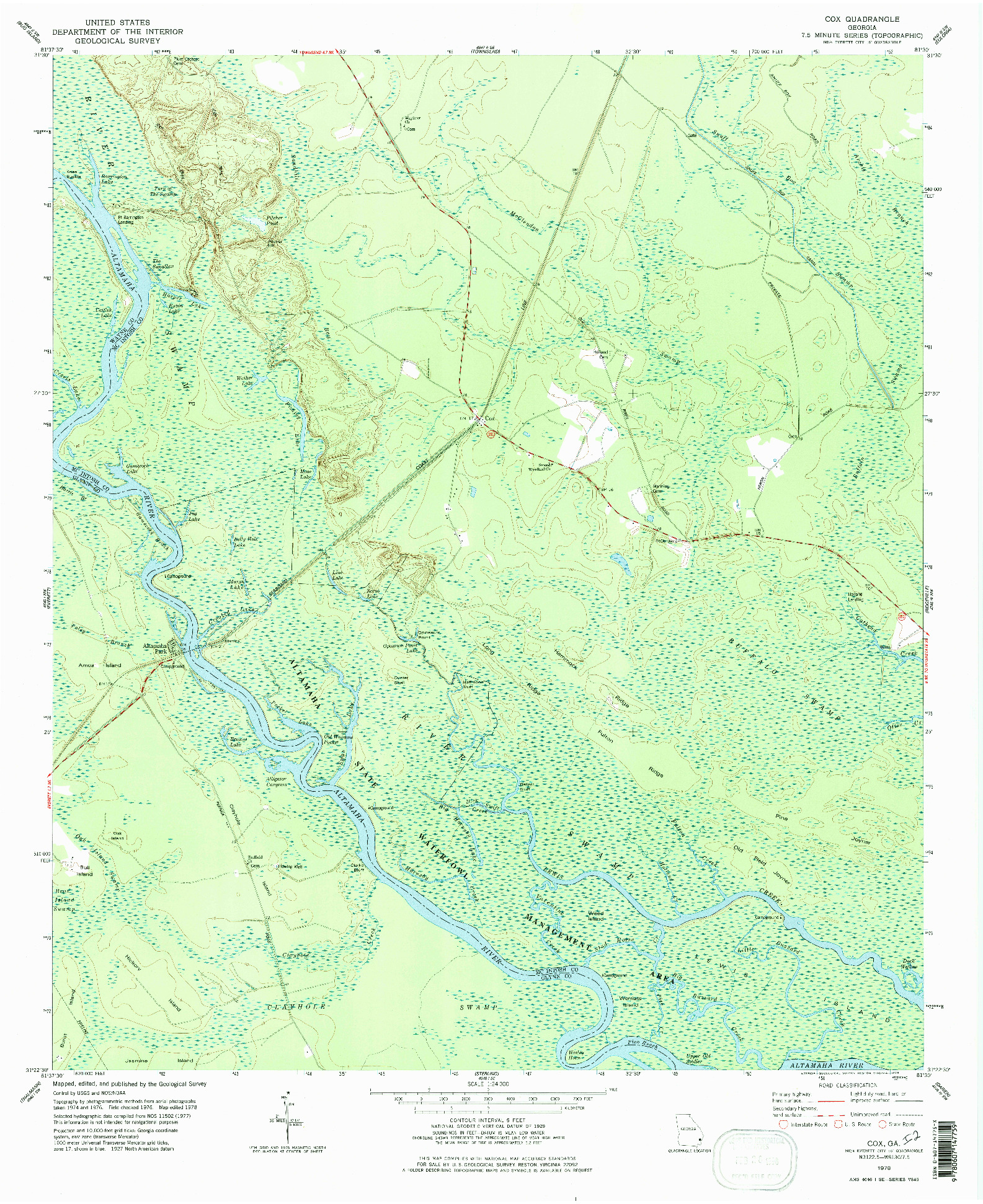 USGS 1:24000-SCALE QUADRANGLE FOR COX, GA 1978