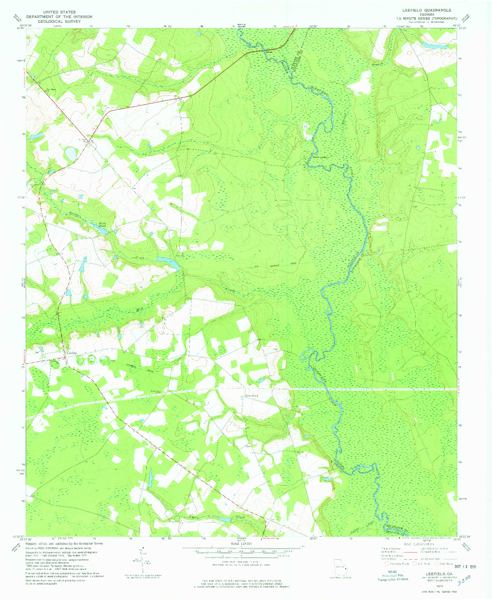 USGS 1:24000-SCALE QUADRANGLE FOR LEEFIELD, GA 1978