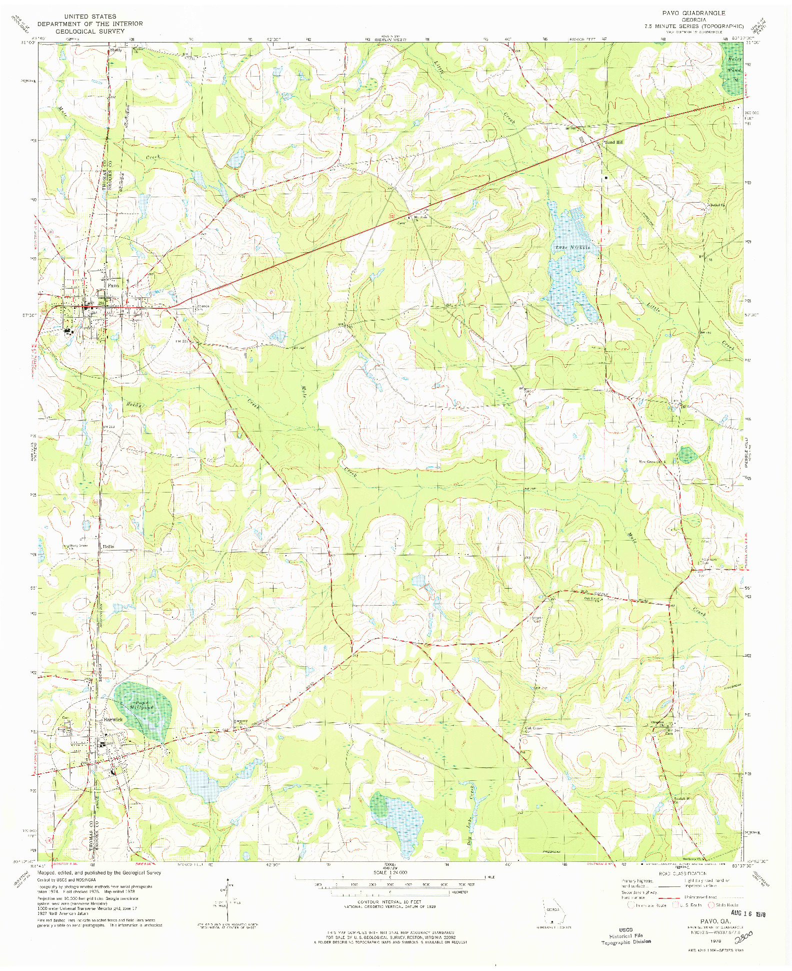 USGS 1:24000-SCALE QUADRANGLE FOR PAVO, GA 1978