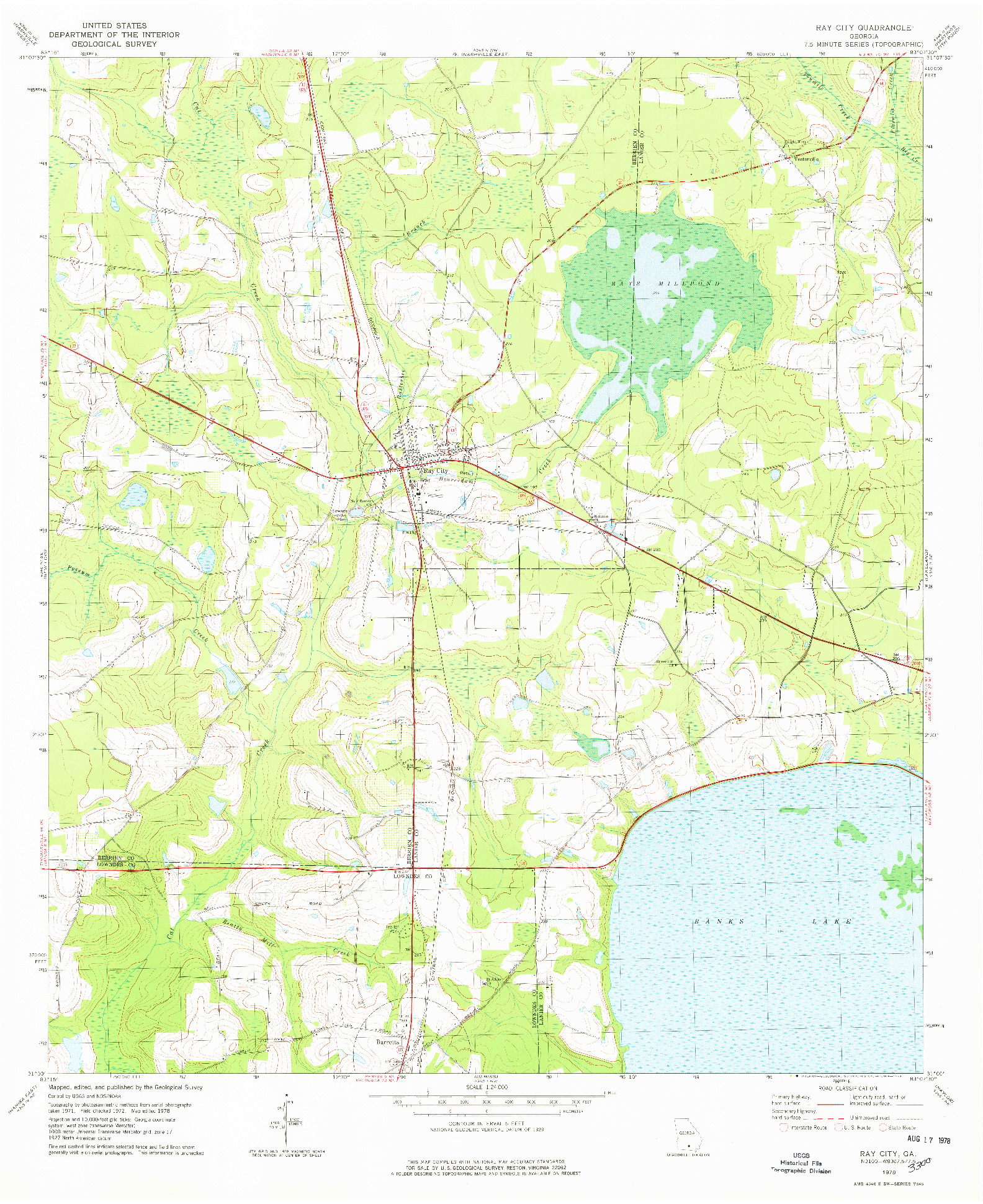 USGS 1:24000-SCALE QUADRANGLE FOR RAY CITY, GA 1978