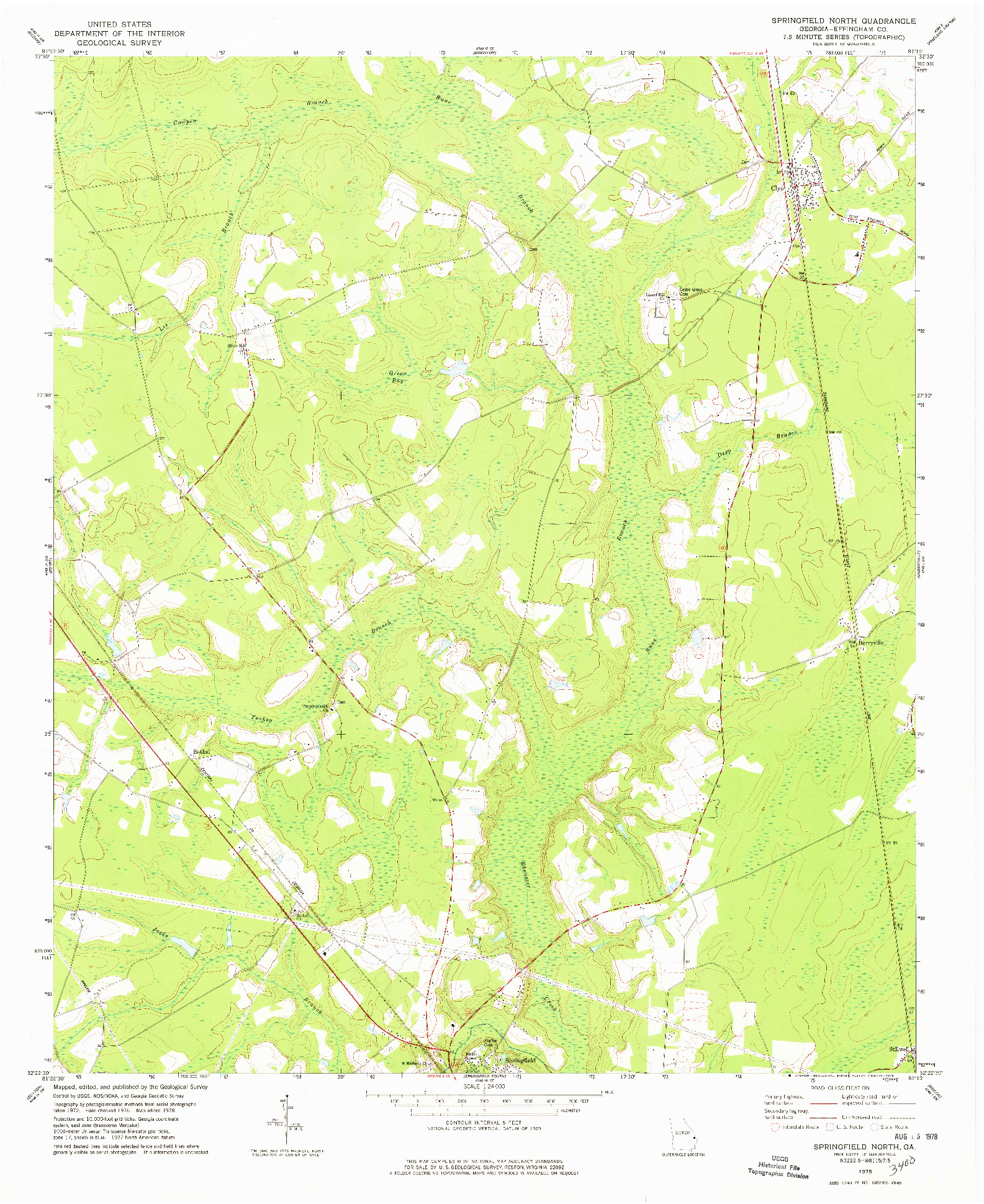 USGS 1:24000-SCALE QUADRANGLE FOR SPRINGFIELD NORTH, GA 1978