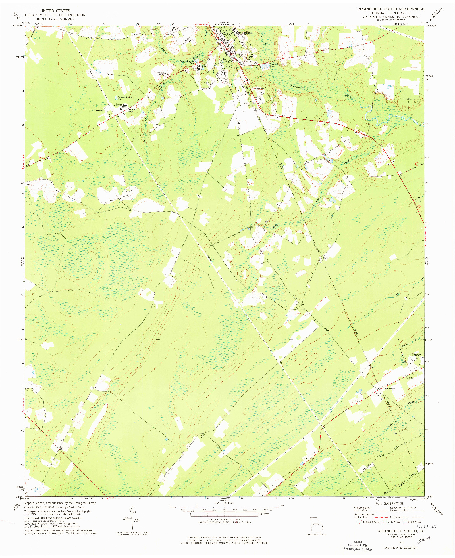 USGS 1:24000-SCALE QUADRANGLE FOR SPRINGFIELD SOUTH, GA 1978