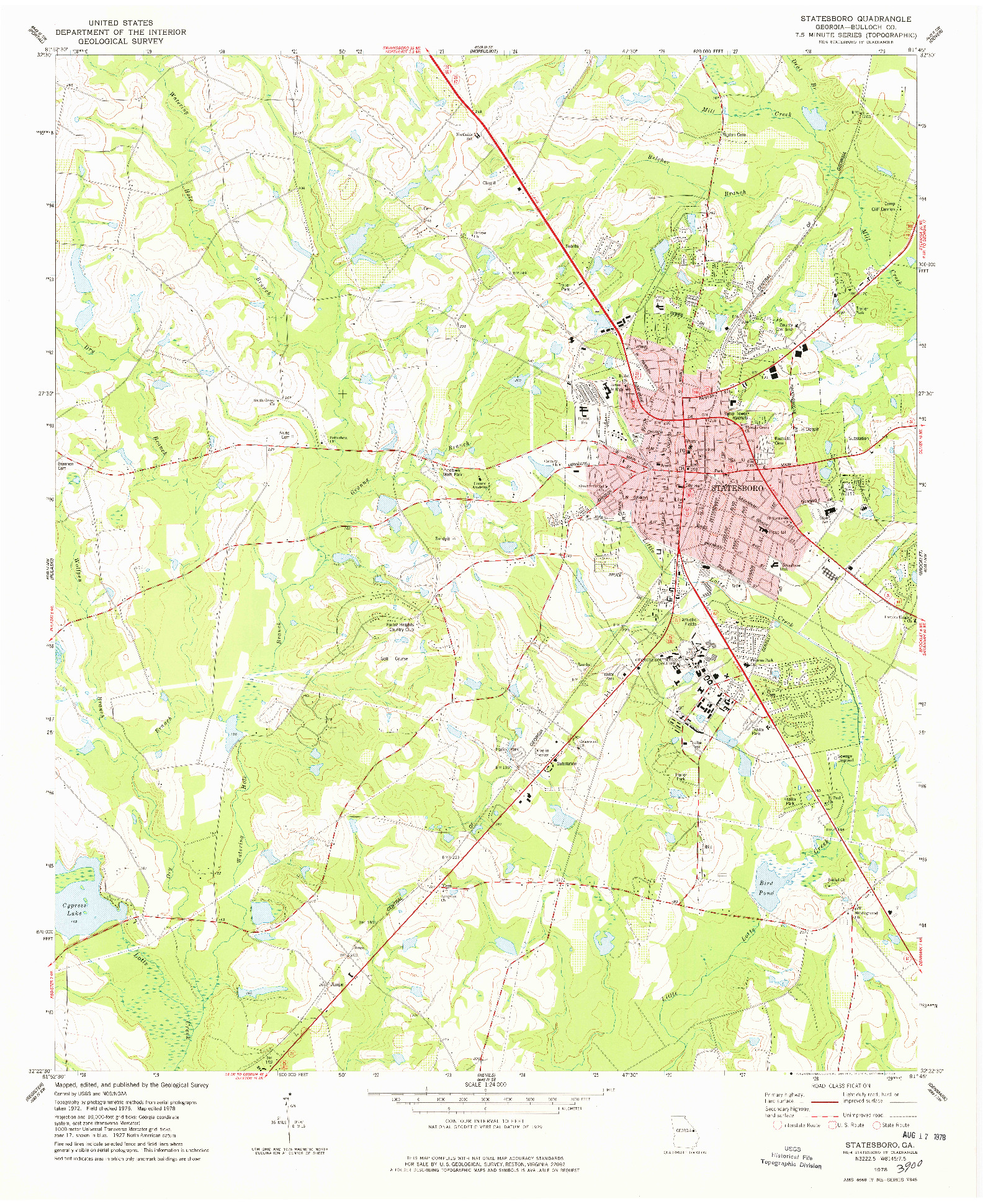 USGS 1:24000-SCALE QUADRANGLE FOR STATESBORO, GA 1978
