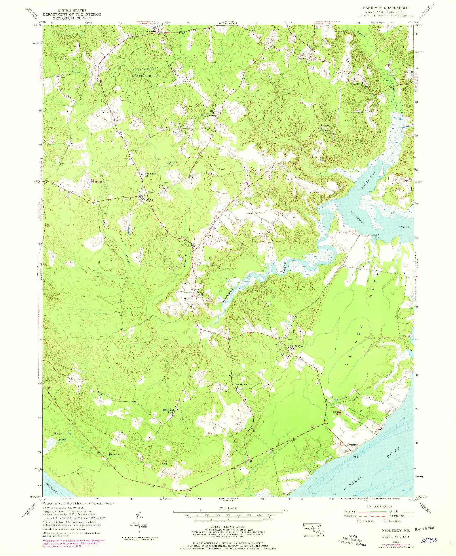 USGS 1:24000-SCALE QUADRANGLE FOR NANJEMOY, MD 1954
