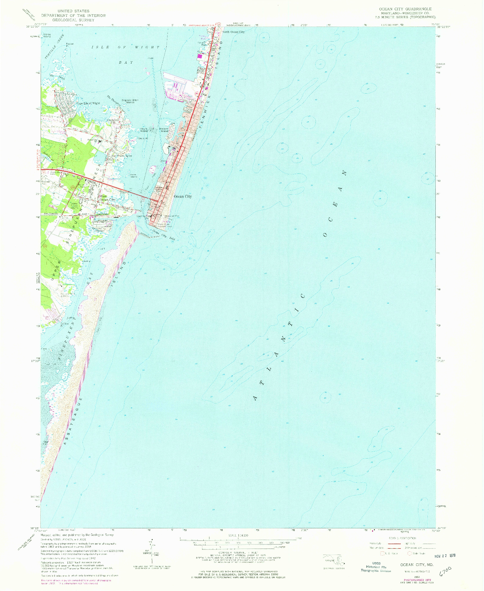 USGS 1:24000-SCALE QUADRANGLE FOR OCEAN CITY, MD 1964