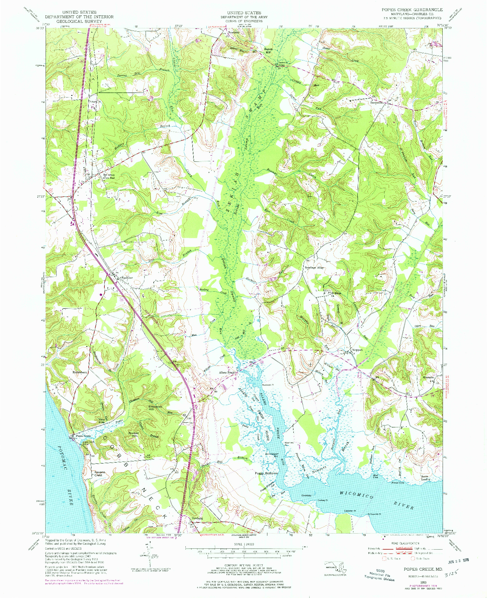 USGS 1:24000-SCALE QUADRANGLE FOR POPES CREEK, MD 1953