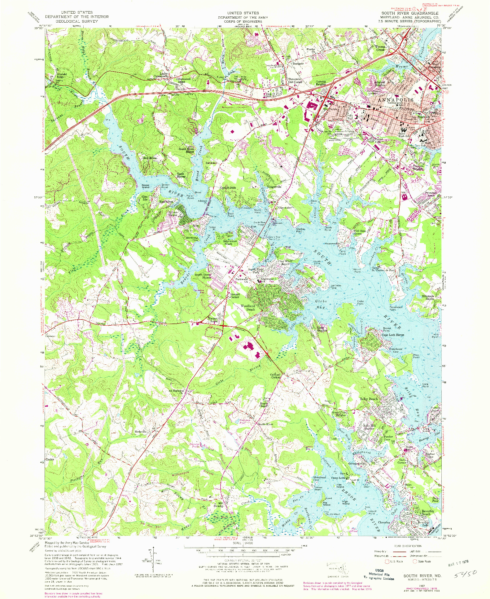 USGS 1:24000-SCALE QUADRANGLE FOR SOUTH RIVER, MD 1957