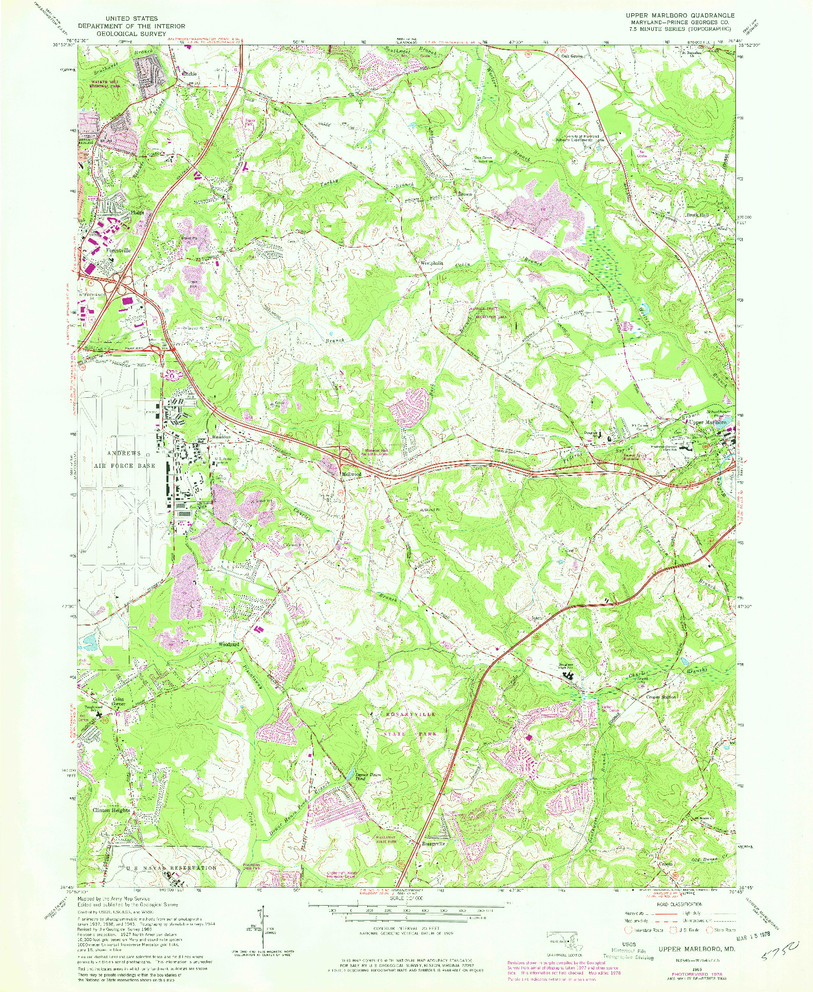 USGS 1:24000-SCALE QUADRANGLE FOR UPPER MARLBORO, MD 1965