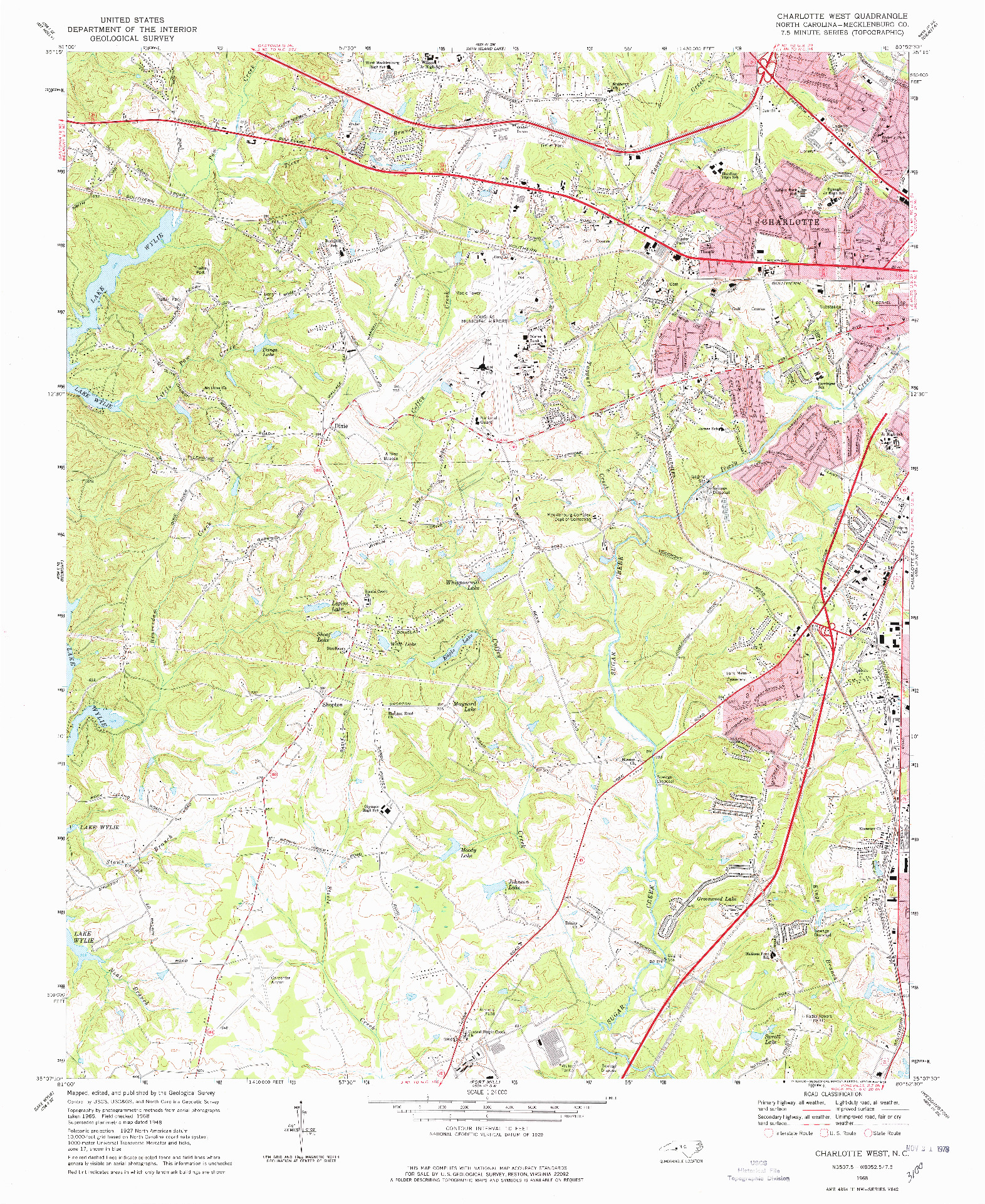 USGS 1:24000-SCALE QUADRANGLE FOR CHARLOTTE WEST, NC 1968