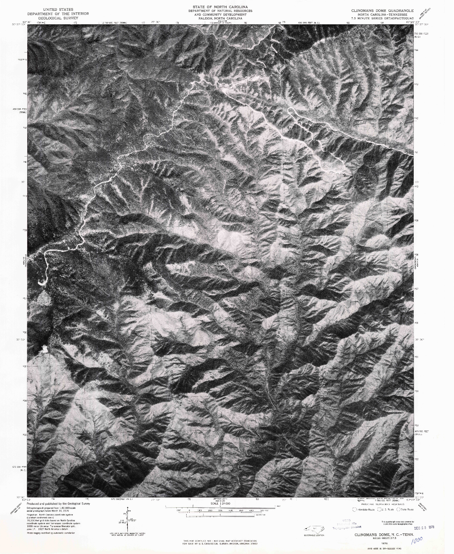 USGS 1:24000-SCALE QUADRANGLE FOR CLINGMANS DOME, NC 1976