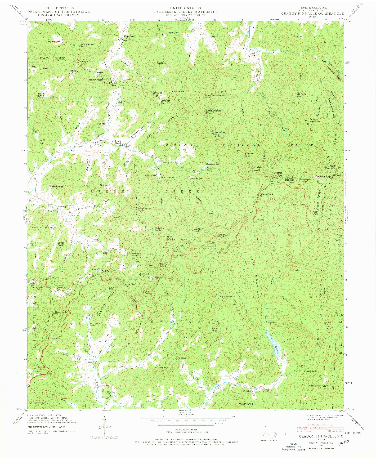 USGS 1:24000-SCALE QUADRANGLE FOR CRAGGY PINNACLE, NC 1946