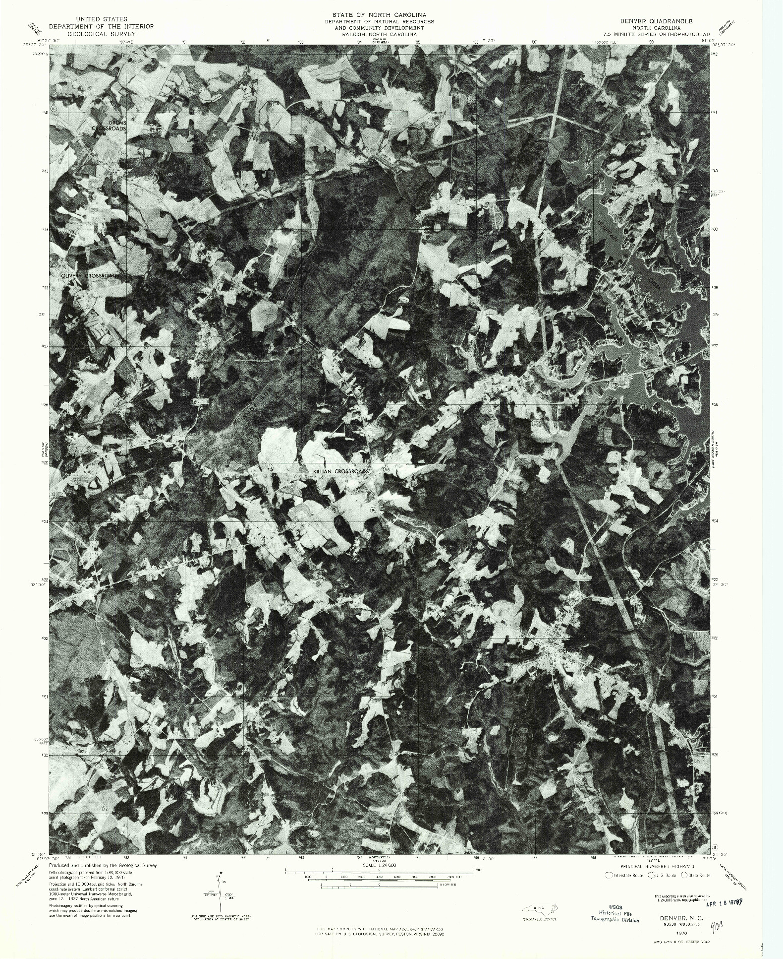 USGS 1:24000-SCALE QUADRANGLE FOR DENVER, NC 1976