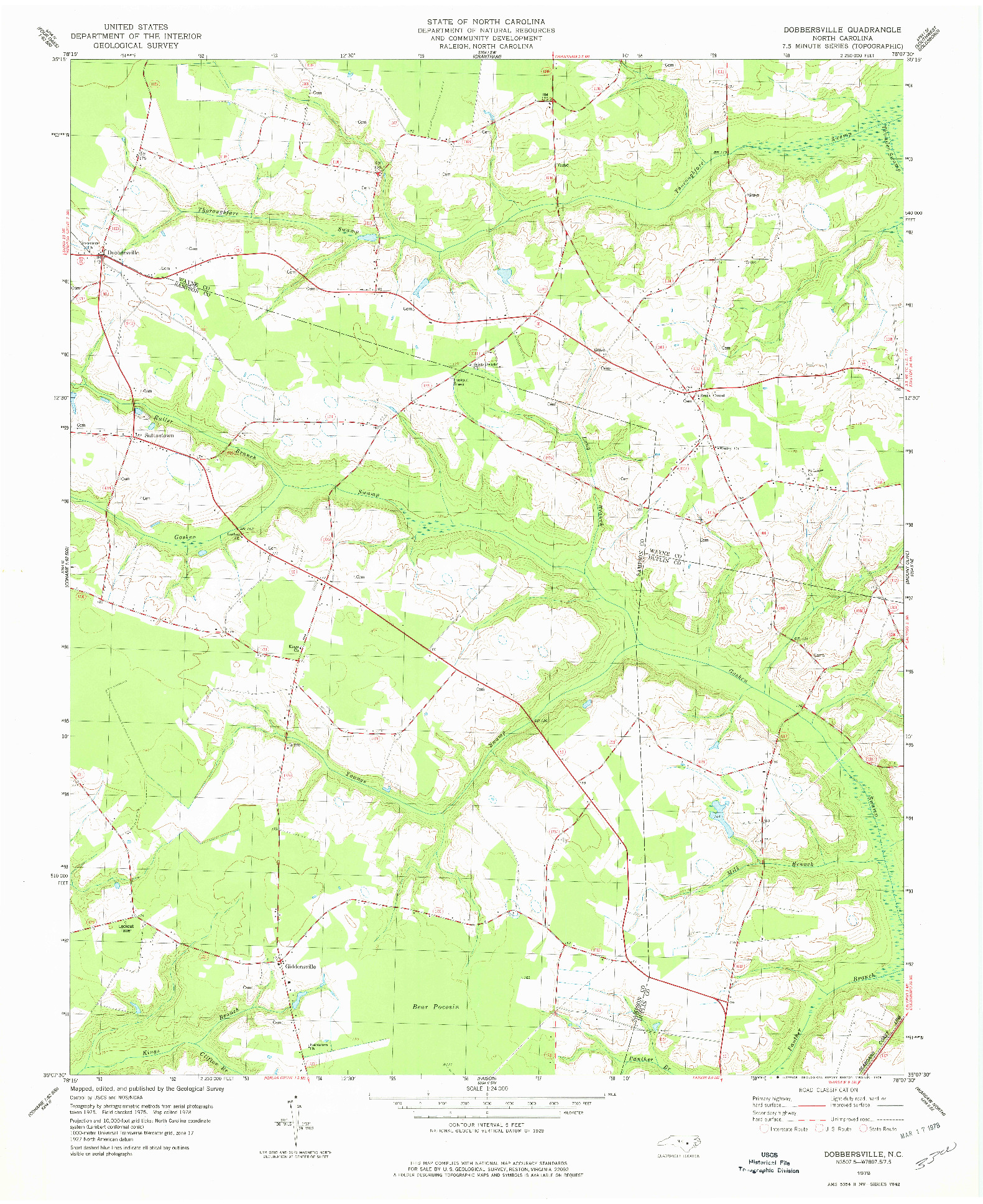 USGS 1:24000-SCALE QUADRANGLE FOR DOBBERSVILLE, NC 1978
