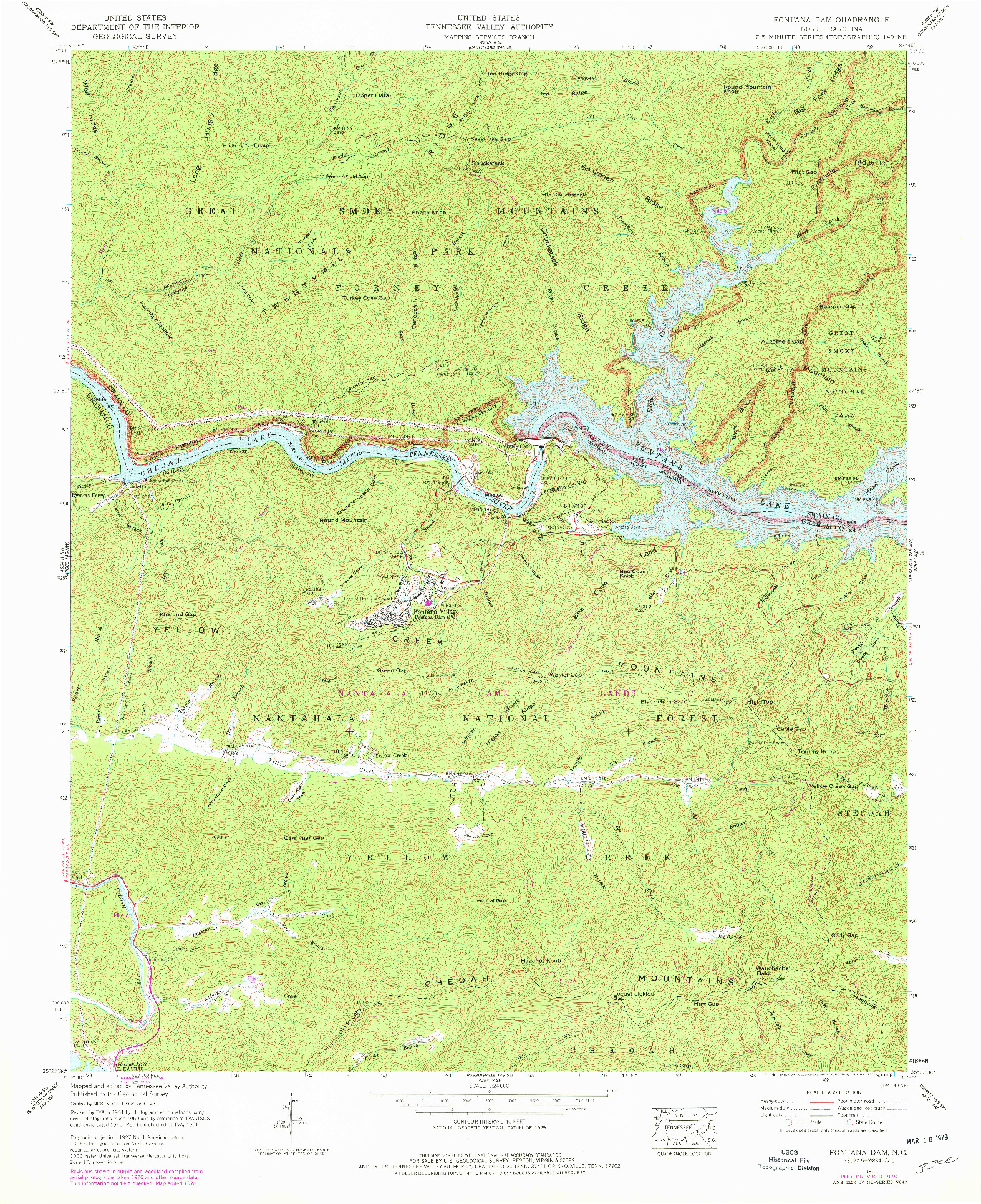 USGS 1:24000-SCALE QUADRANGLE FOR FONTANA DAM, NC 1961