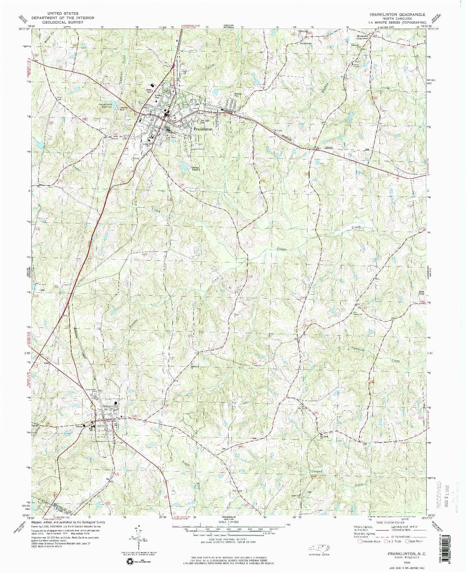 USGS 1:24000-SCALE QUADRANGLE FOR FRANKLINTON, NC 1978