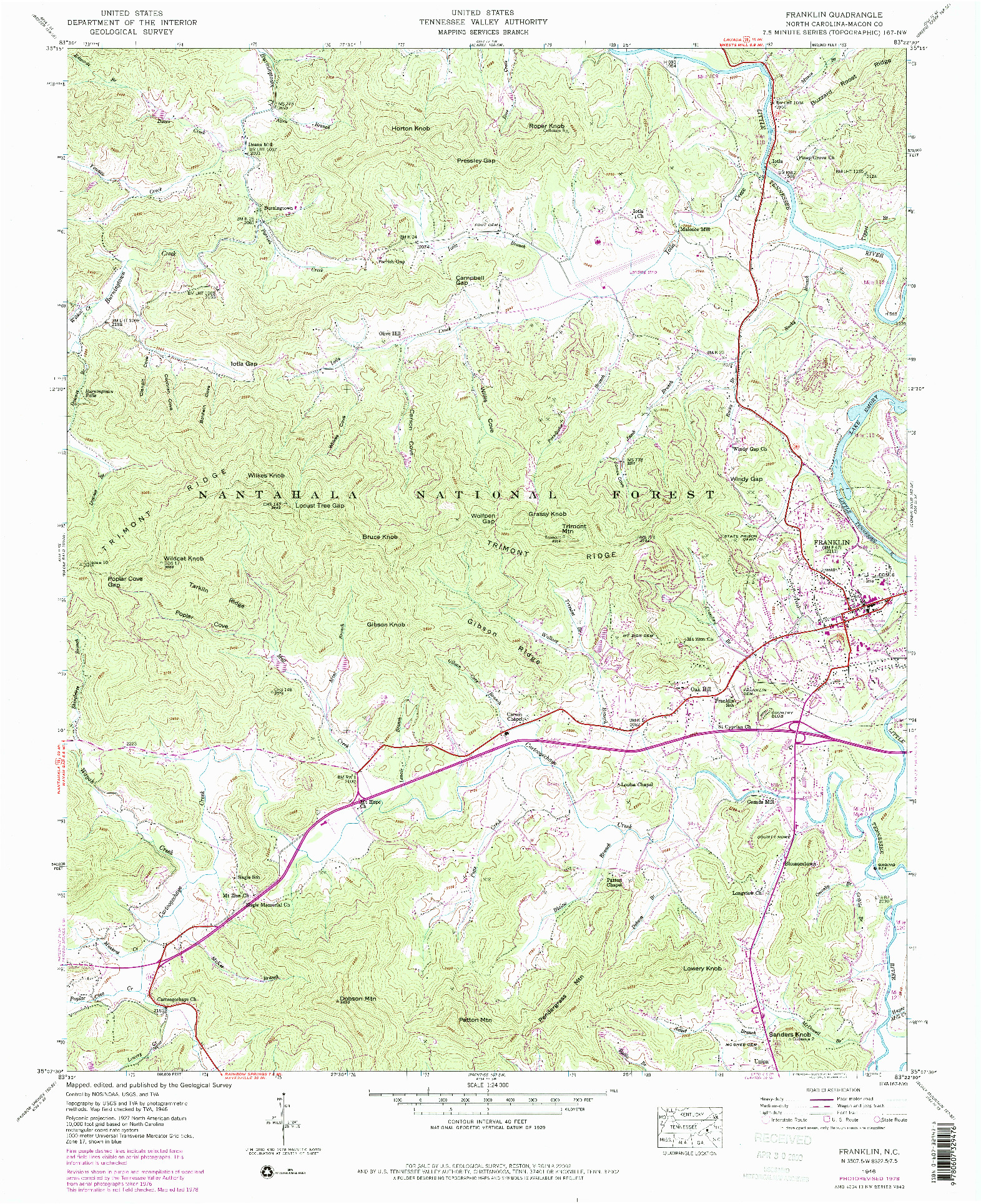 USGS 1:24000-SCALE QUADRANGLE FOR FRANKLIN, NC 1946