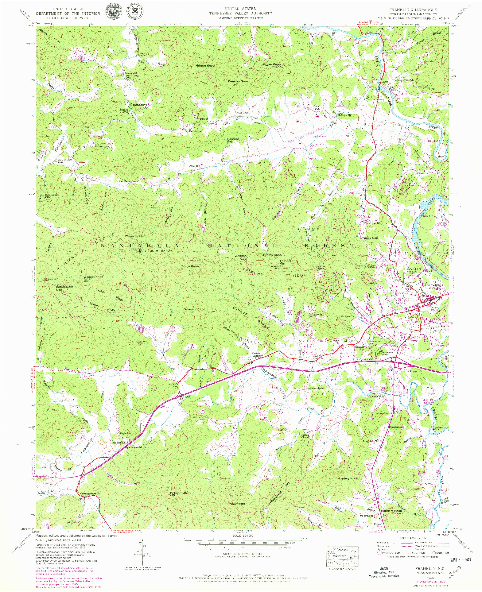 USGS 1:24000-SCALE QUADRANGLE FOR FRANKLIN, NC 1946