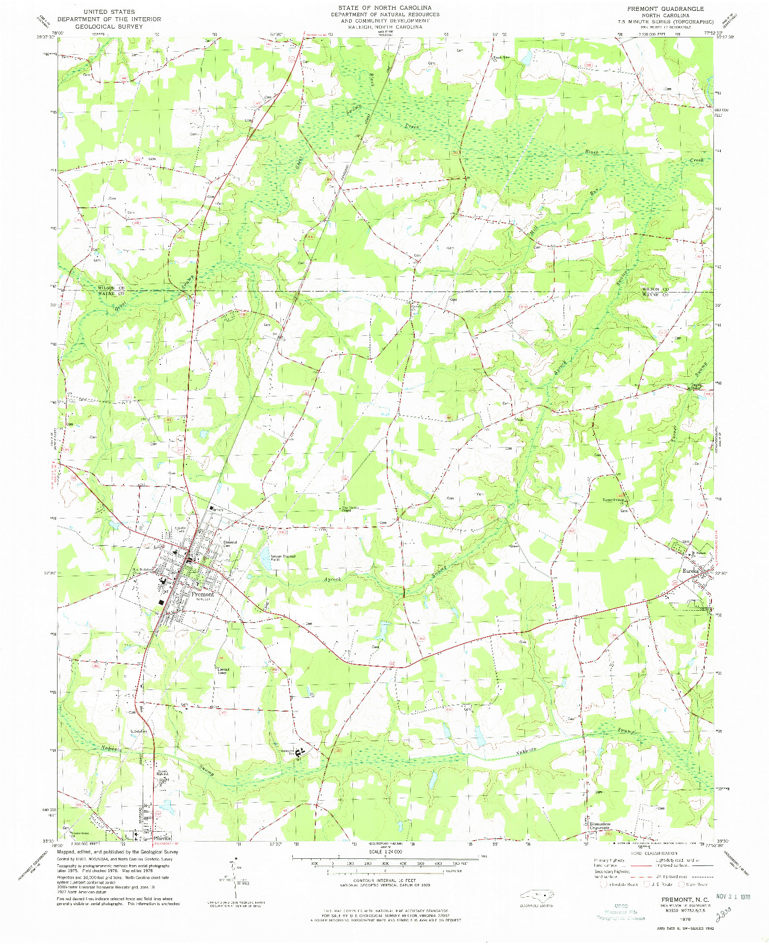 USGS 1:24000-SCALE QUADRANGLE FOR FREMONT, NC 1978