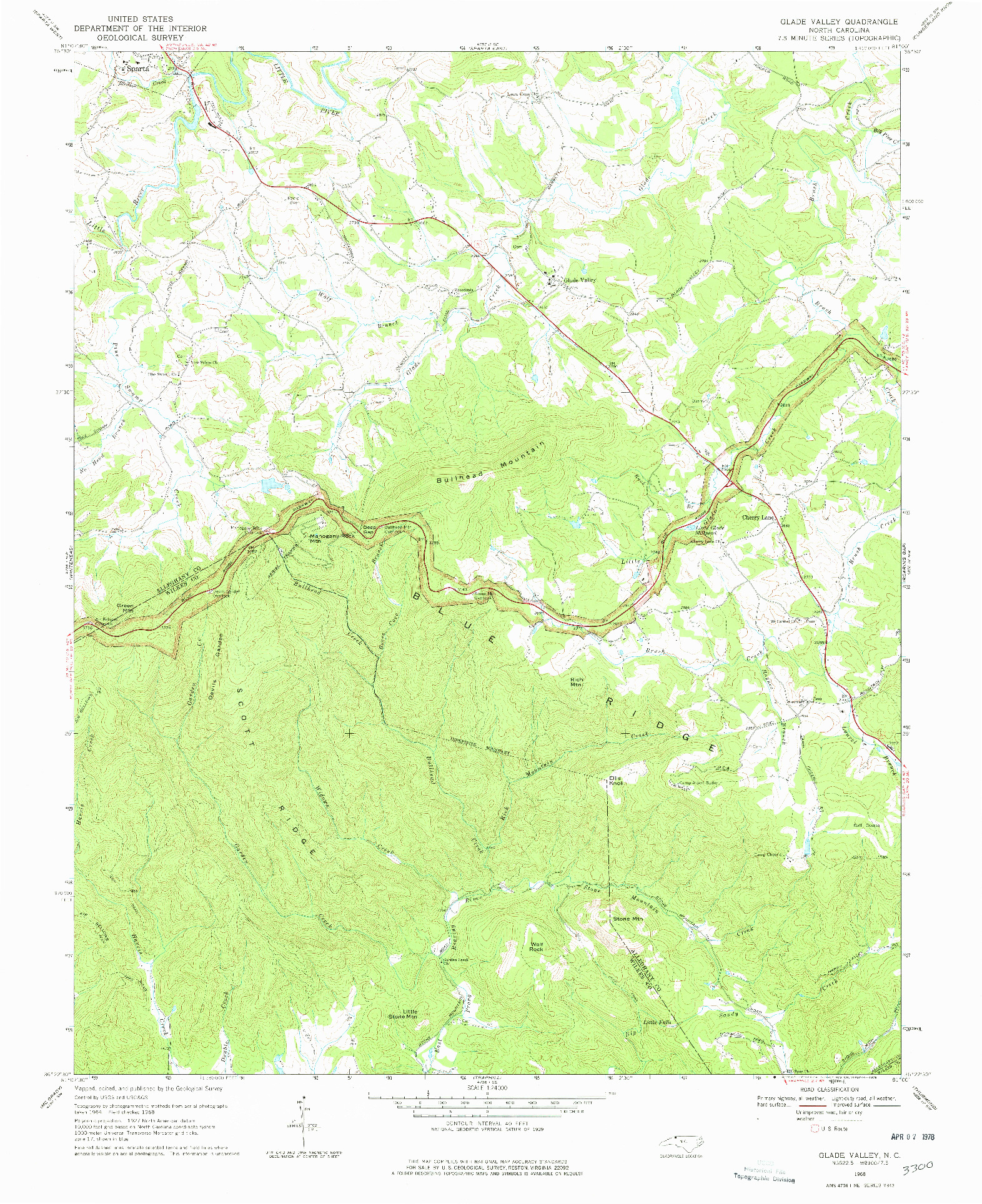 USGS 1:24000-SCALE QUADRANGLE FOR GLADE VALLEY, NC 1968