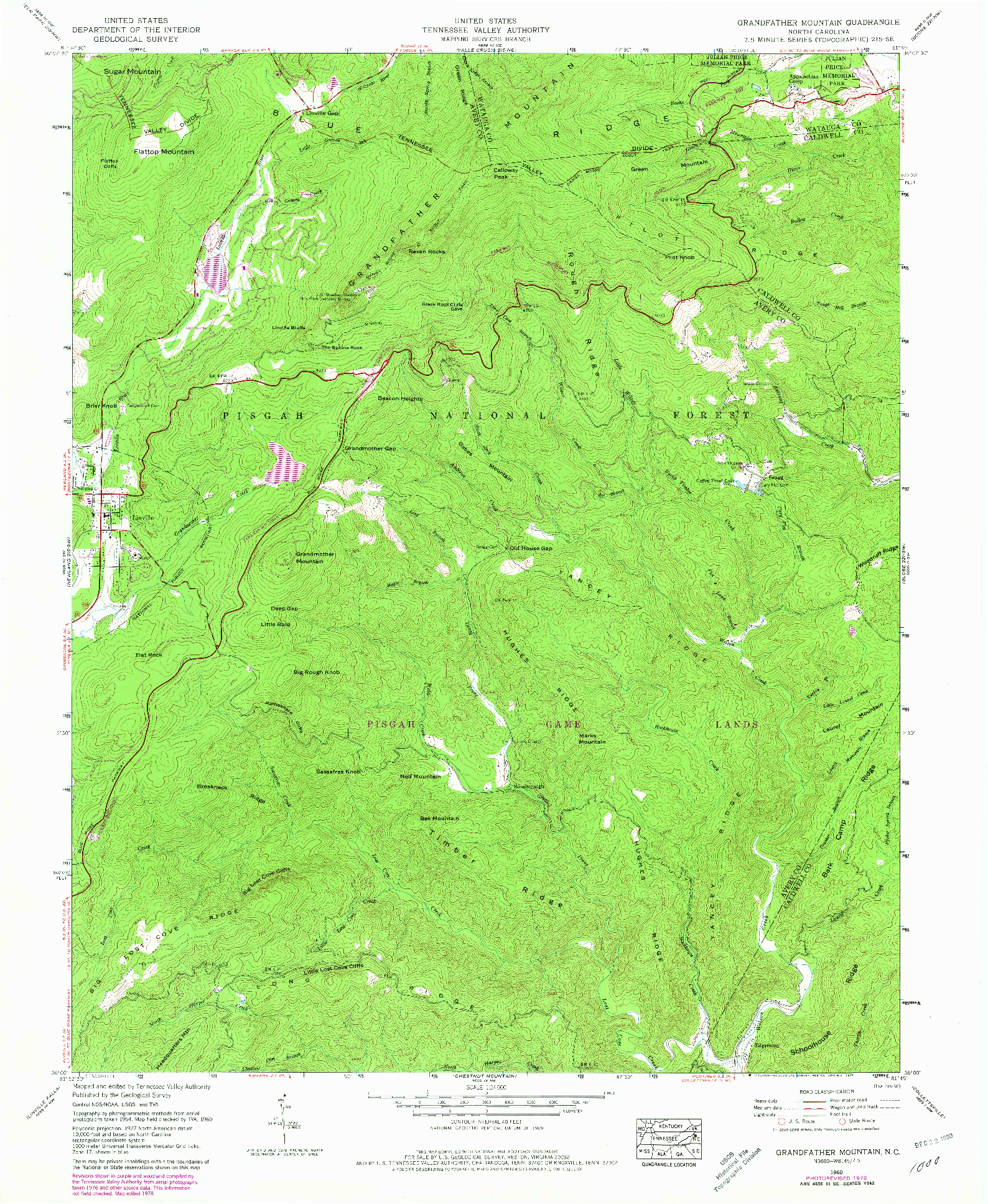 USGS 1:24000-SCALE QUADRANGLE FOR GRANDFATHER MOUNTAIN, NC 1960