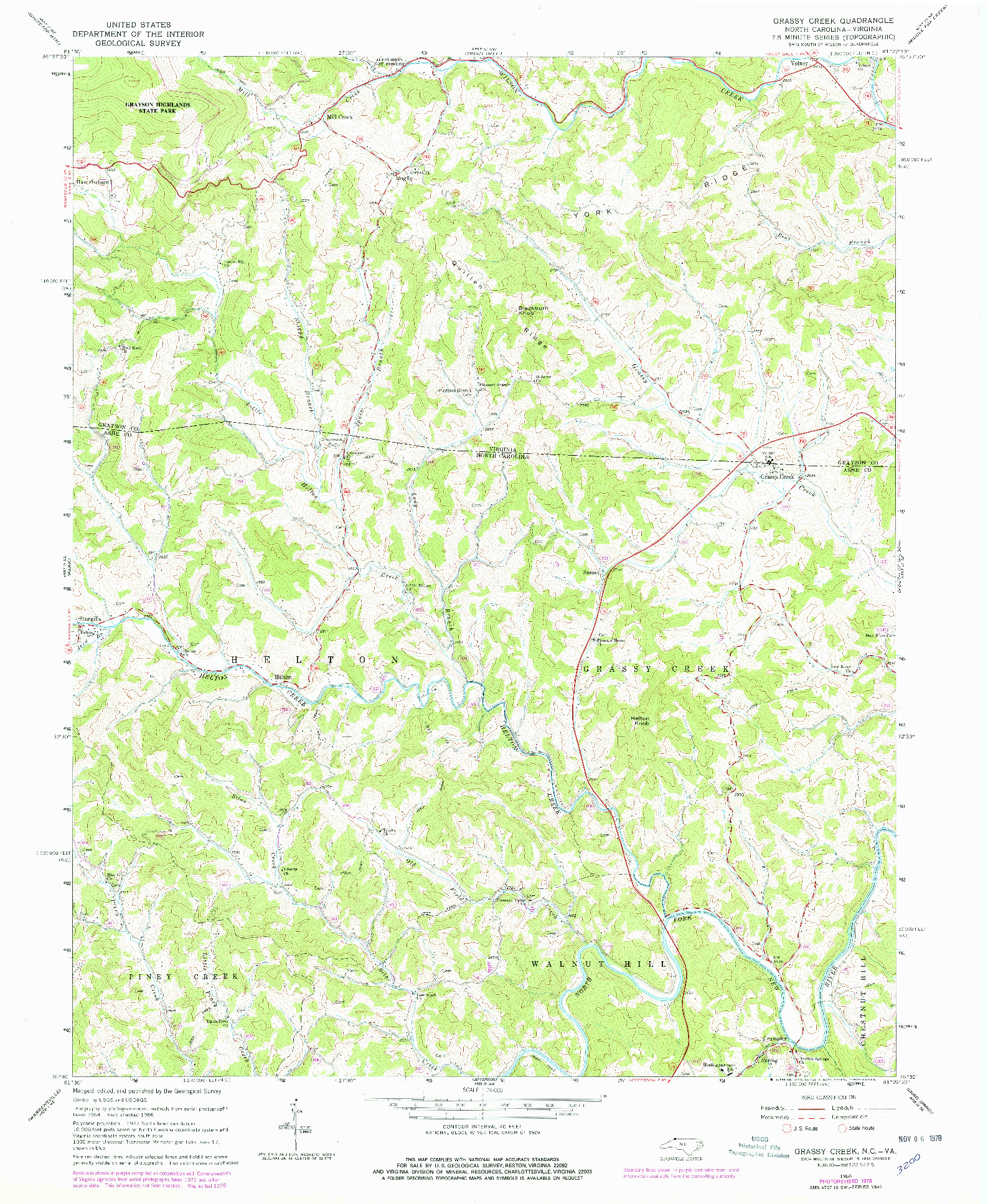 USGS 1:24000-SCALE QUADRANGLE FOR GRASSY CREEK, NC 1966