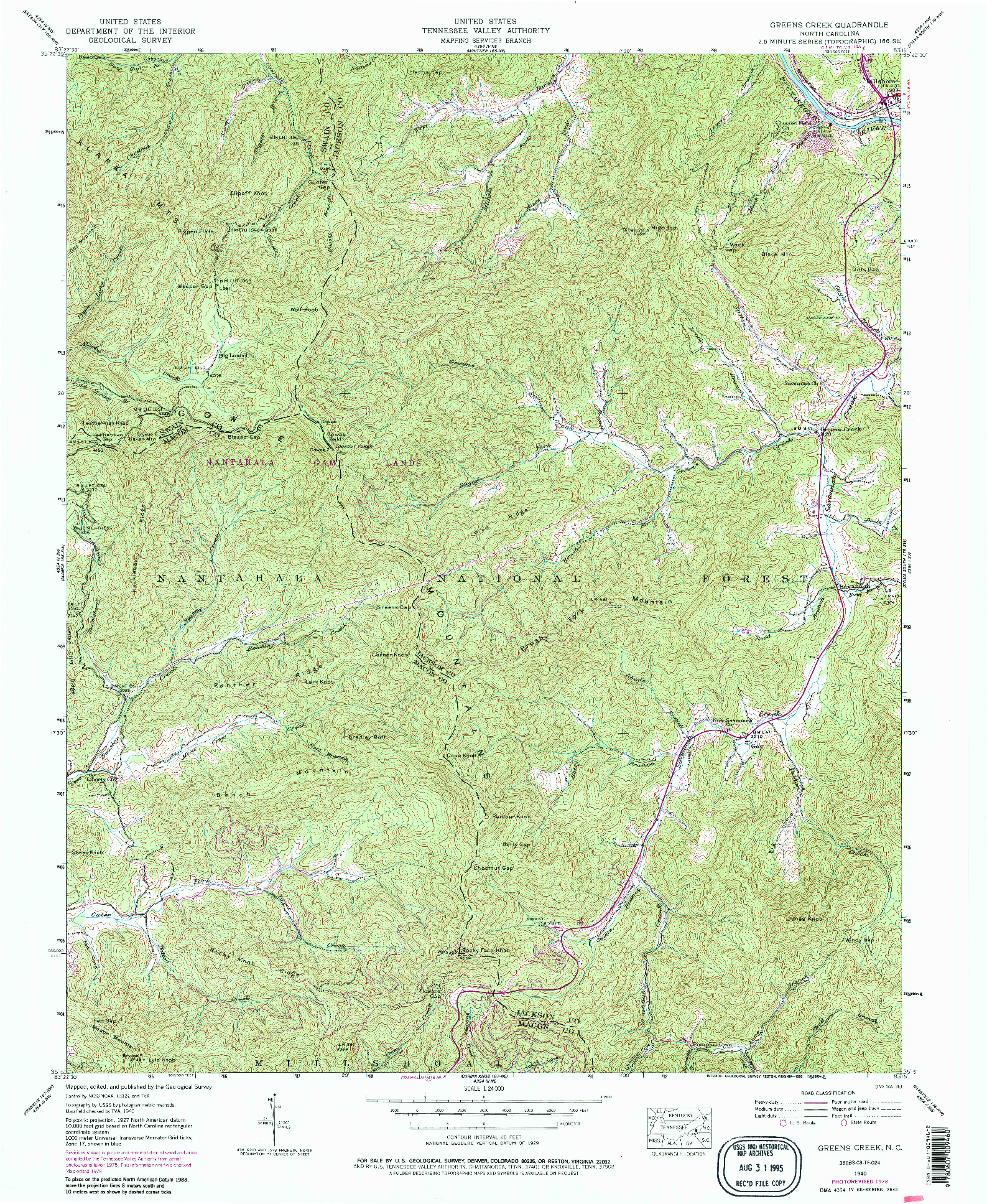 USGS 1:24000-SCALE QUADRANGLE FOR GREENS CREEK, NC 1940