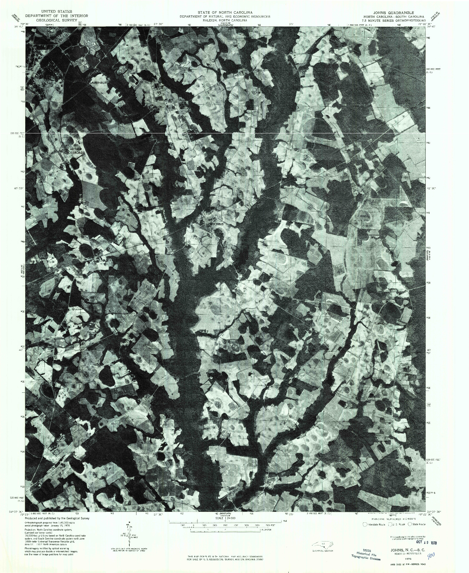 USGS 1:24000-SCALE QUADRANGLE FOR JOHNS, NC 1976