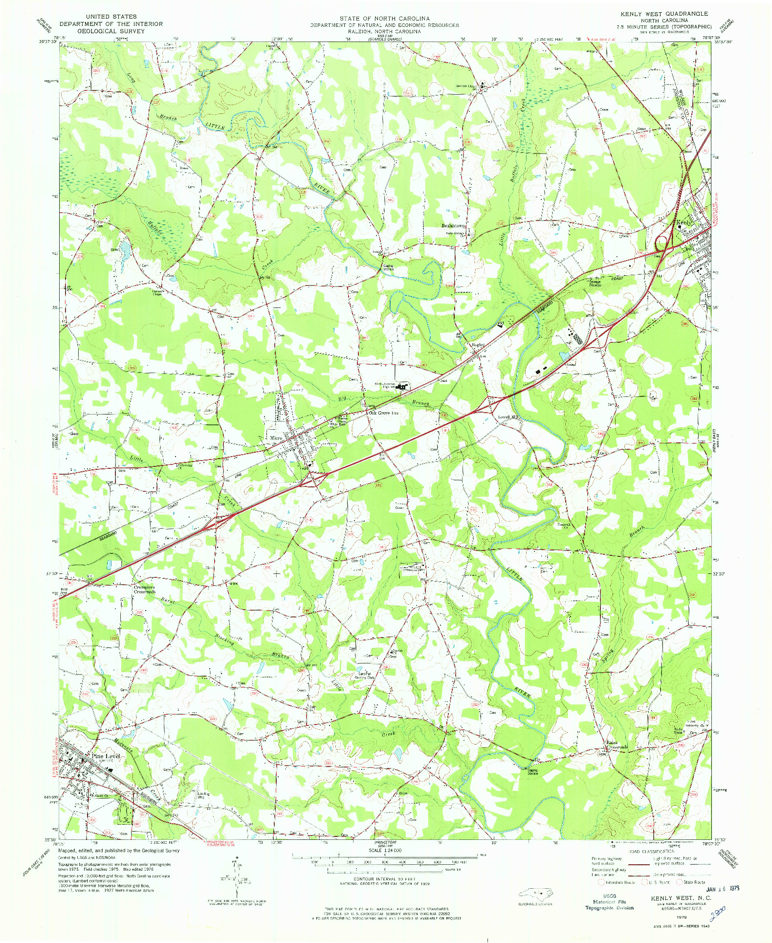 USGS 1:24000-SCALE QUADRANGLE FOR KENLY WEST, NC 1978