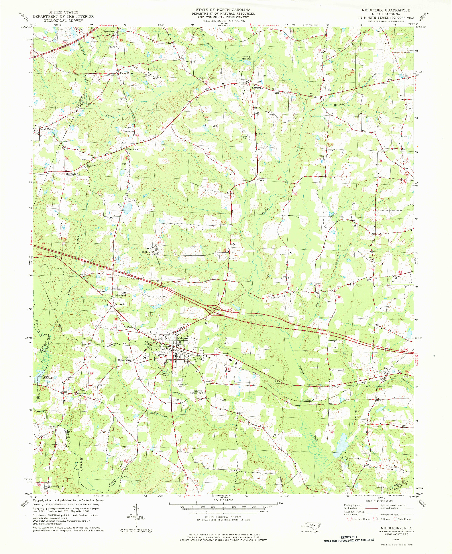 USGS 1:24000-SCALE QUADRANGLE FOR MIDDLESEX, NC 1978
