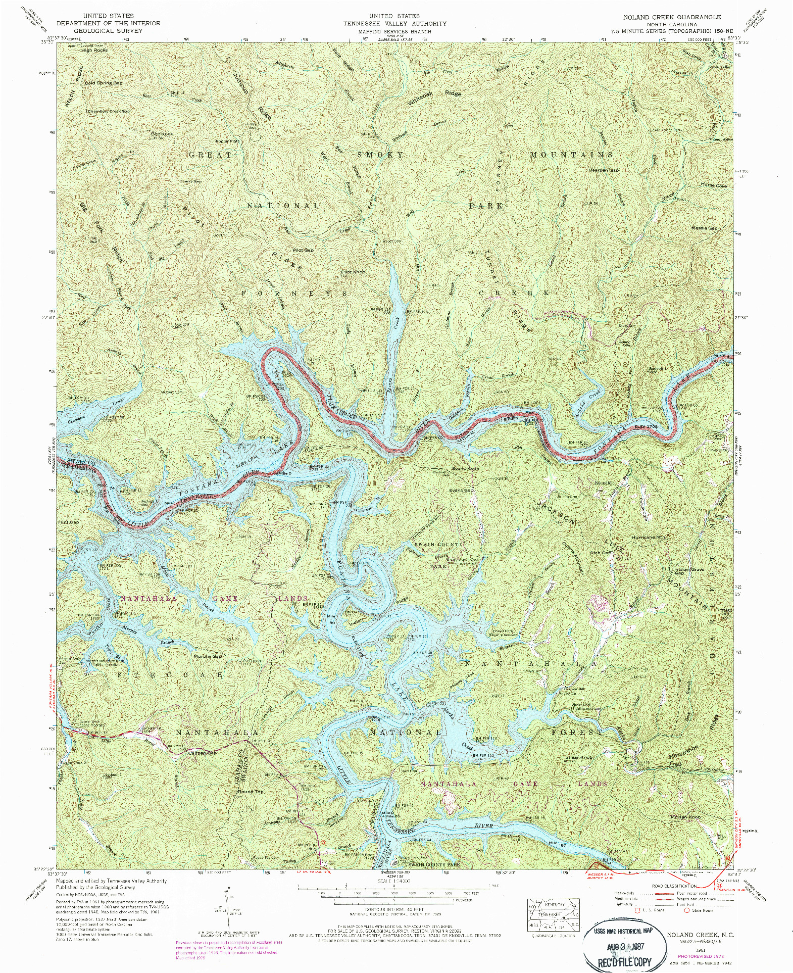 USGS 1:24000-SCALE QUADRANGLE FOR NOLAND CREEK, NC 1961