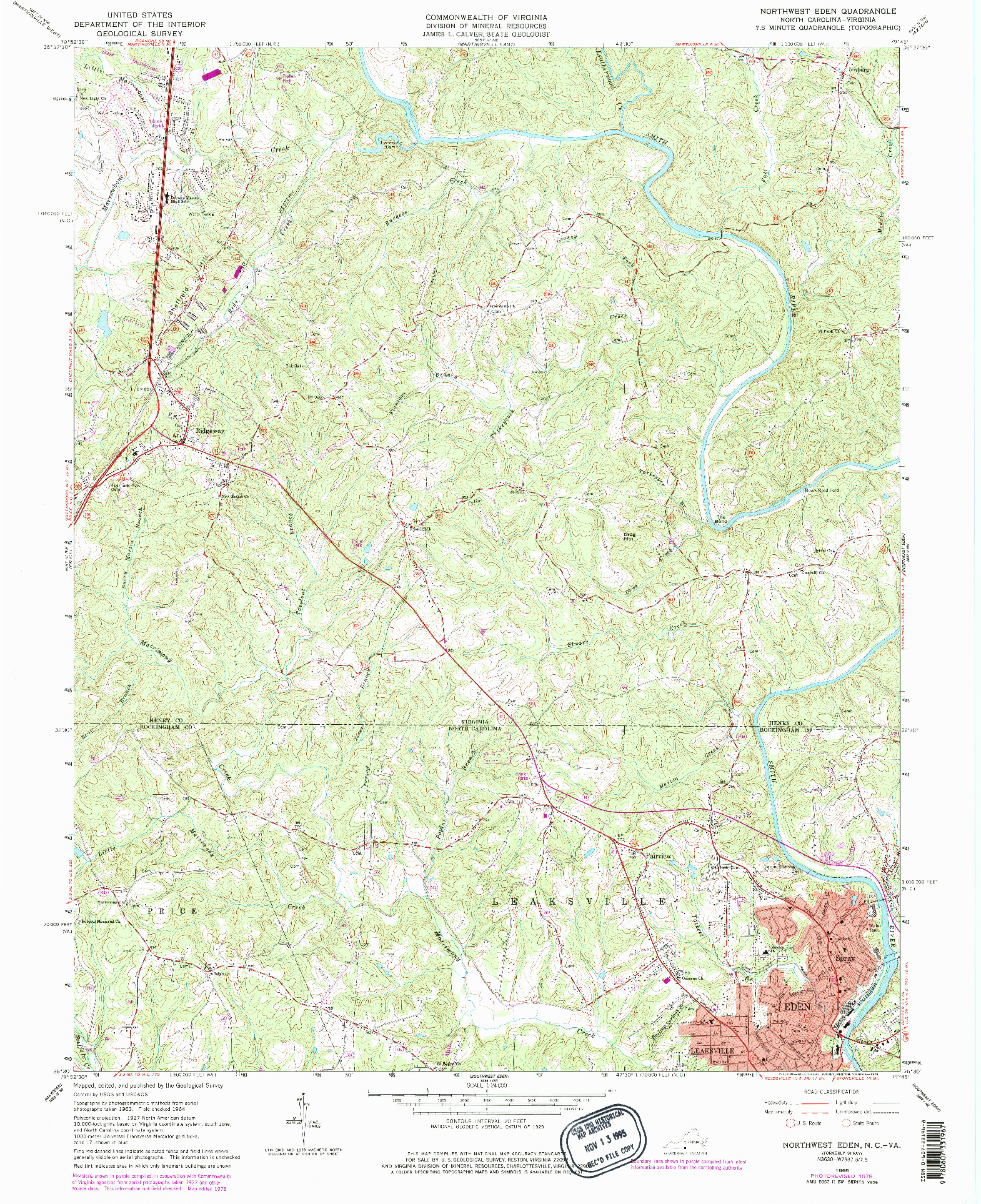 USGS 1:24000-SCALE QUADRANGLE FOR NORTHWEST EDEN, NC 1965