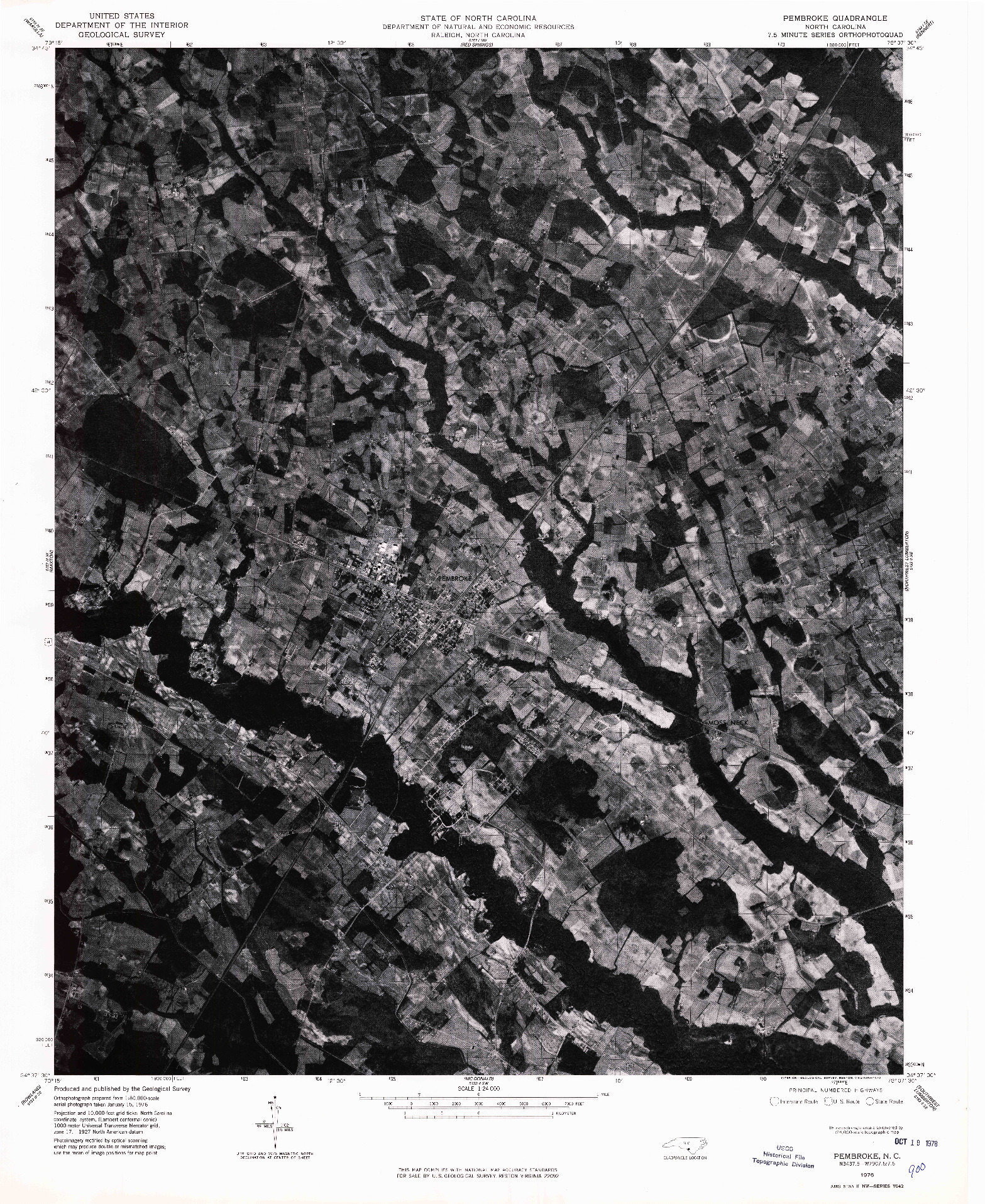 USGS 1:24000-SCALE QUADRANGLE FOR PEMBROKE, NC 1976