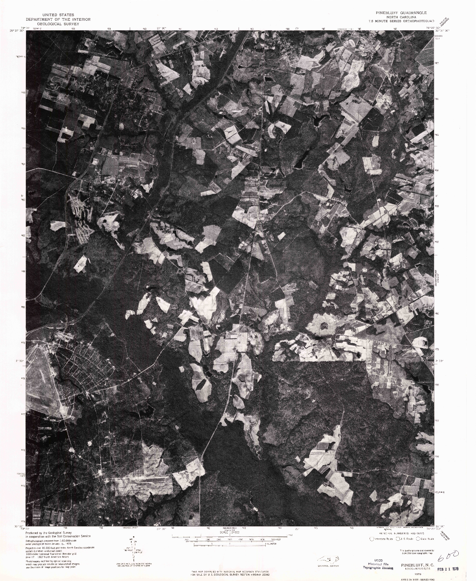 USGS 1:24000-SCALE QUADRANGLE FOR PINEBLUFF, NC 1976