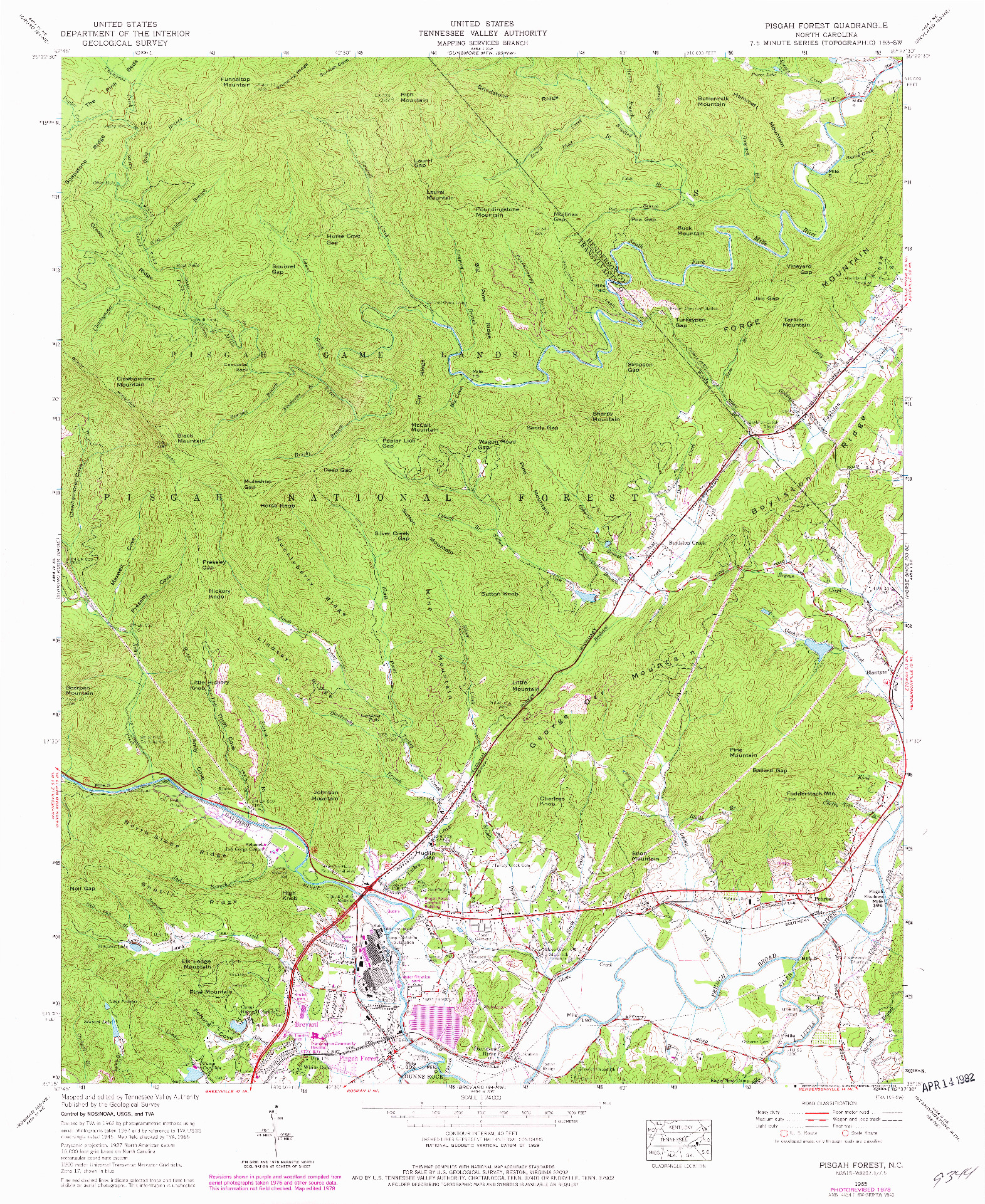 USGS 1:24000-SCALE QUADRANGLE FOR PISGAH FOREST, NC 1965