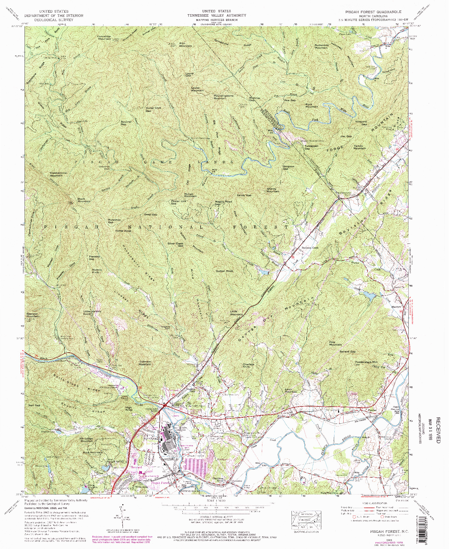 USGS 1:24000-SCALE QUADRANGLE FOR PISGAH FOREST, NC 1965