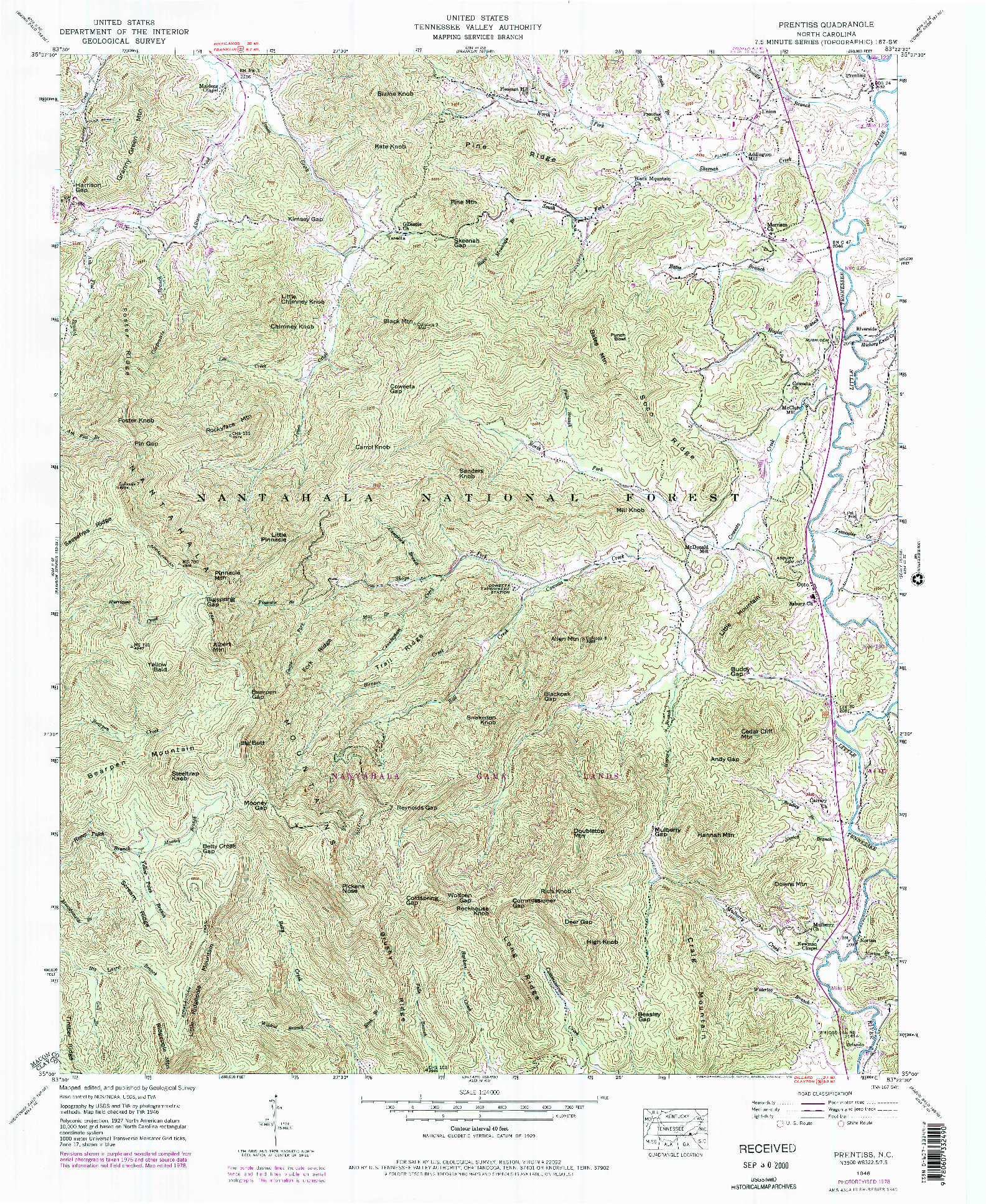 USGS 1:24000-SCALE QUADRANGLE FOR PRENTISS, NC 1946
