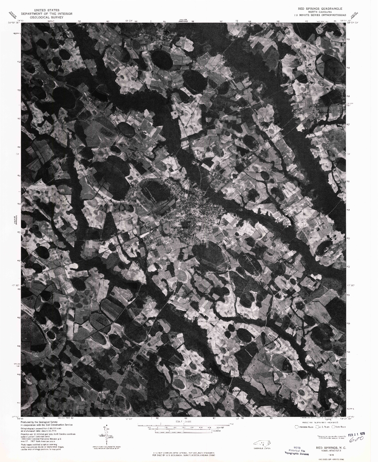 USGS 1:24000-SCALE QUADRANGLE FOR RED SPRINGS, NC 1976