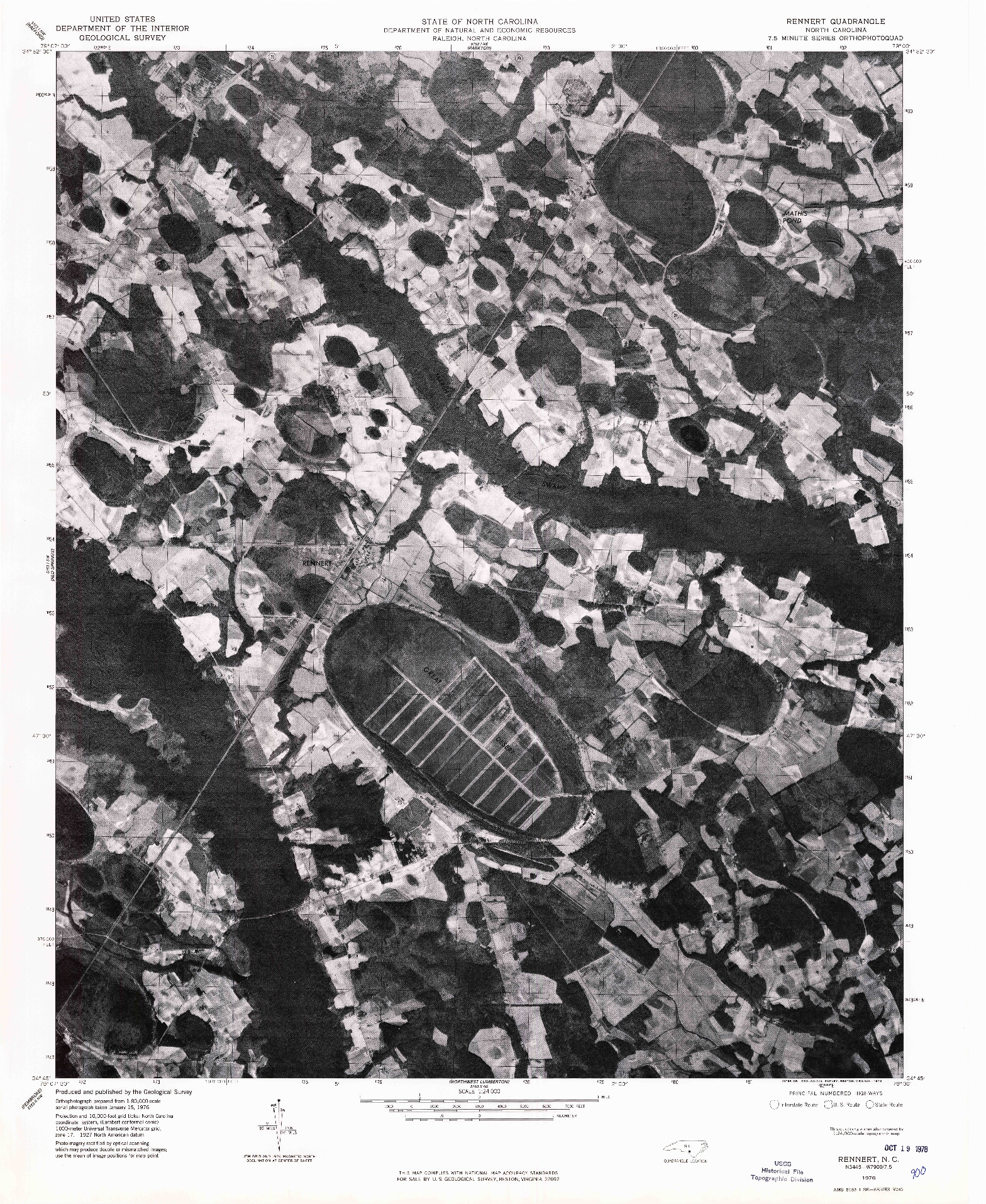 USGS 1:24000-SCALE QUADRANGLE FOR RENNERT, NC 1976