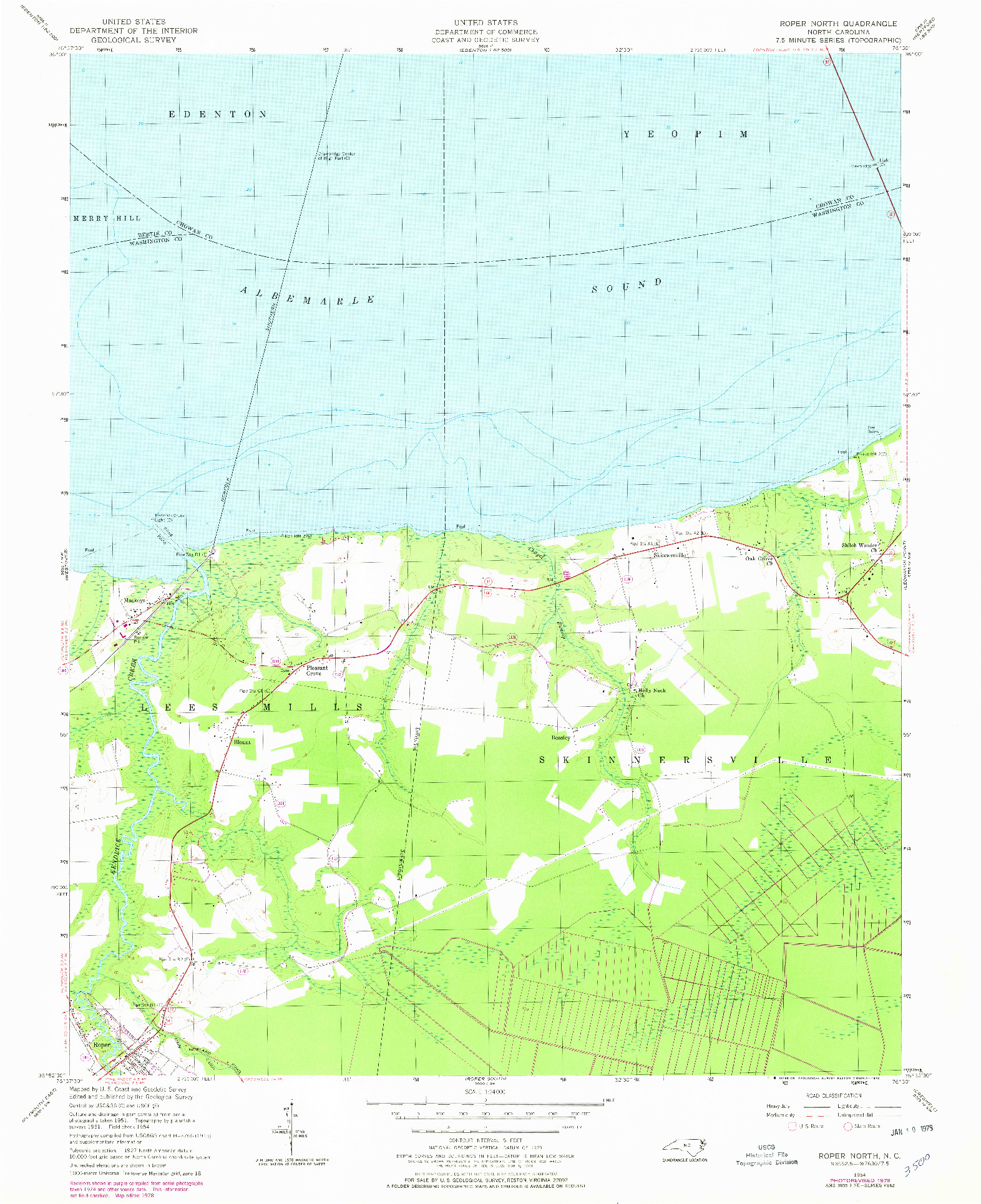 USGS 1:24000-SCALE QUADRANGLE FOR ROPER NORTH, NC 1954