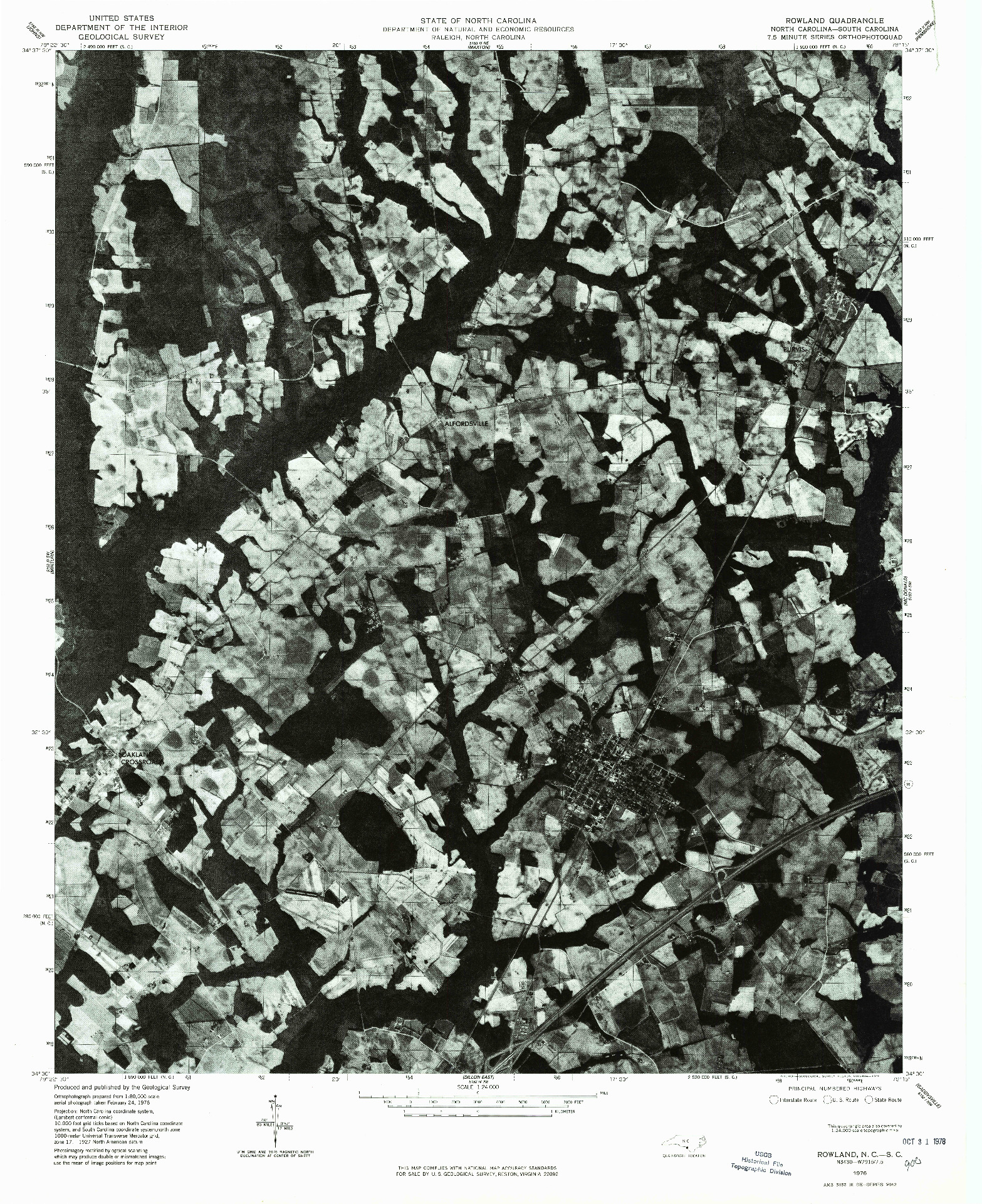USGS 1:24000-SCALE QUADRANGLE FOR ROWLAND, NC 1976