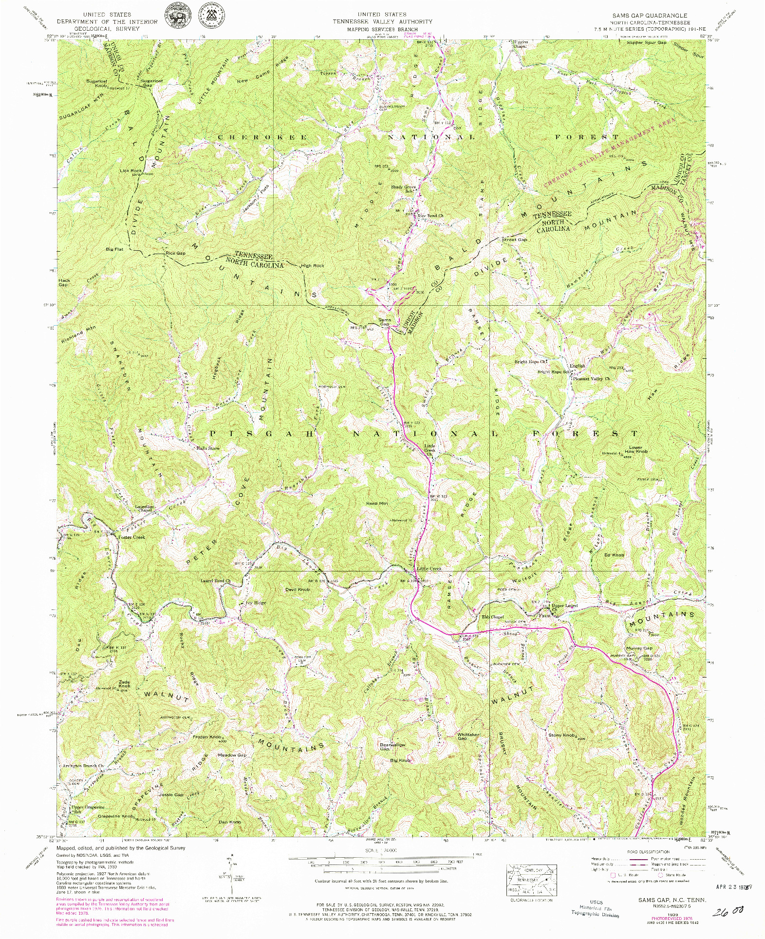 USGS 1:24000-SCALE QUADRANGLE FOR SAMS GAP, NC 1939