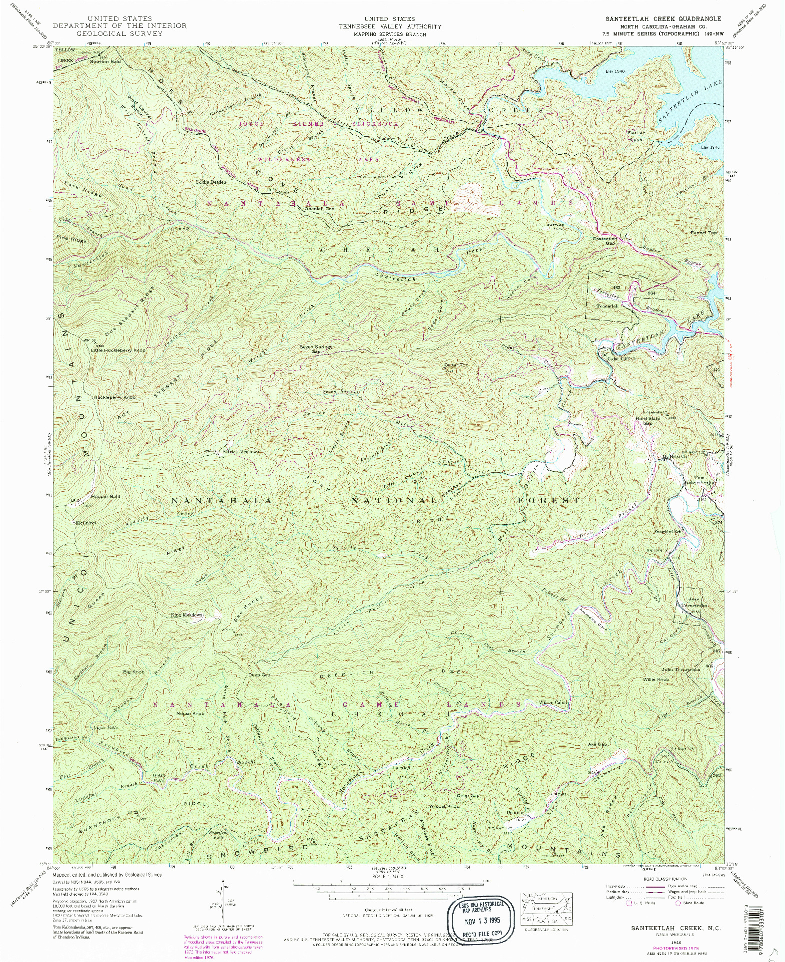 USGS 1:24000-SCALE QUADRANGLE FOR SANTEETLAH CREEK, NC 1940