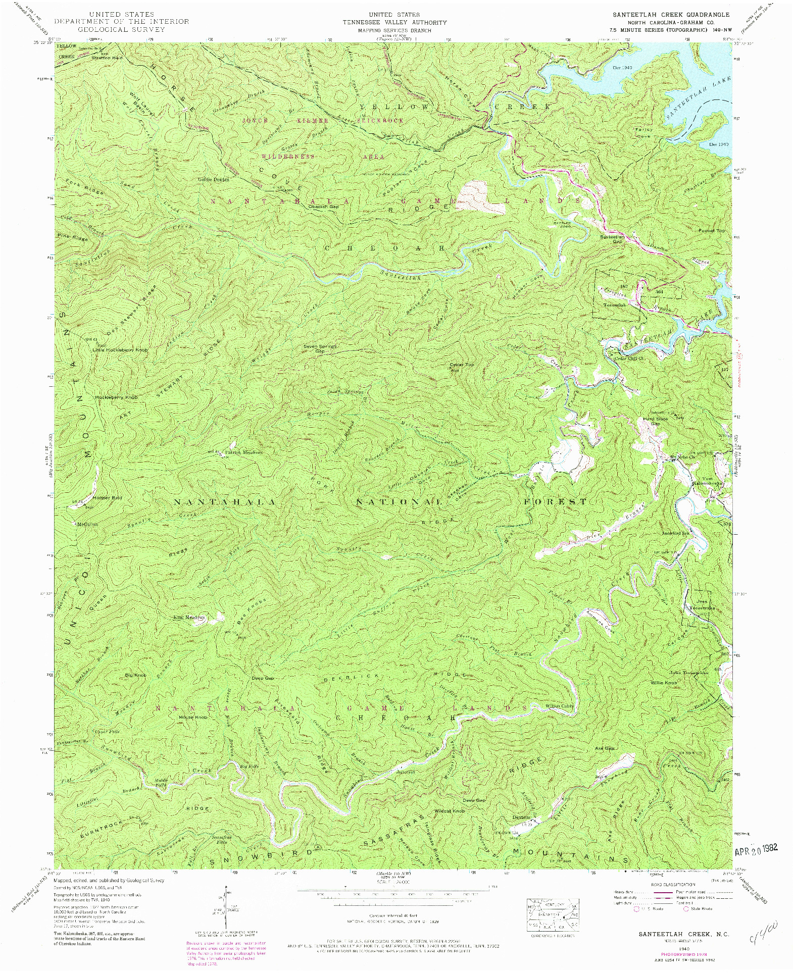 USGS 1:24000-SCALE QUADRANGLE FOR SANTEETLAH CREEK, NC 1940