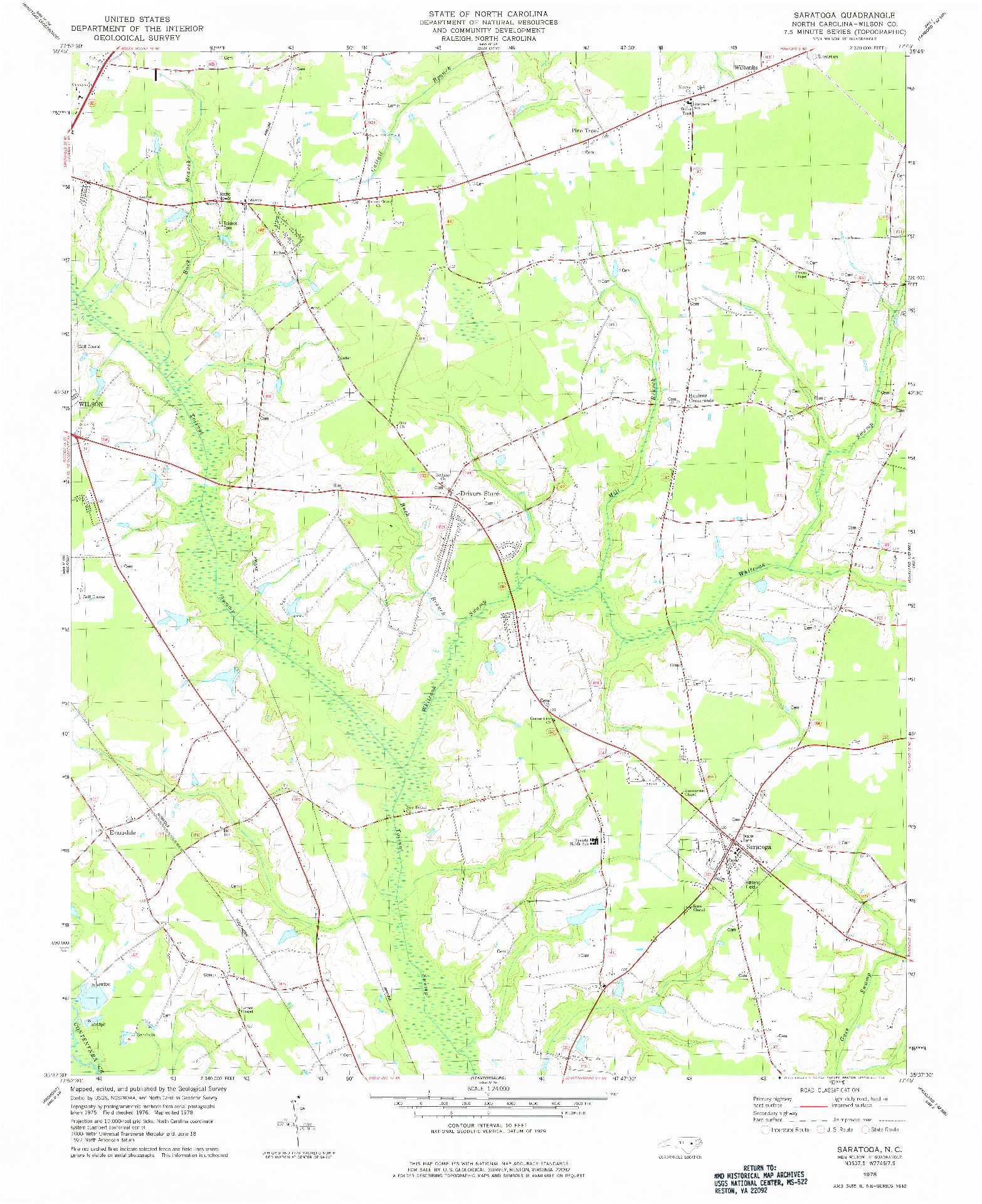 USGS 1:24000-SCALE QUADRANGLE FOR SARATOGA, NC 1978