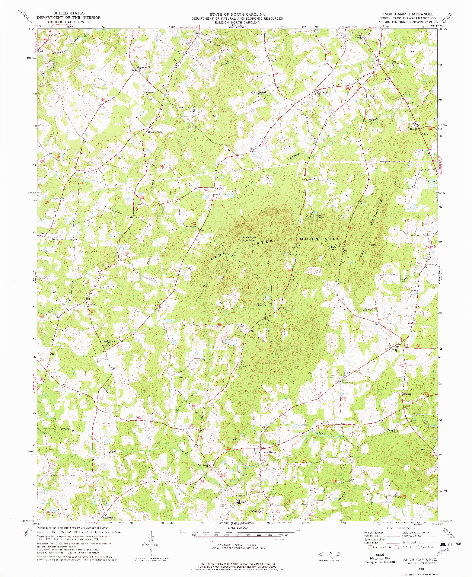 USGS 1:24000-SCALE QUADRANGLE FOR SNOW CAMP, NC 1978