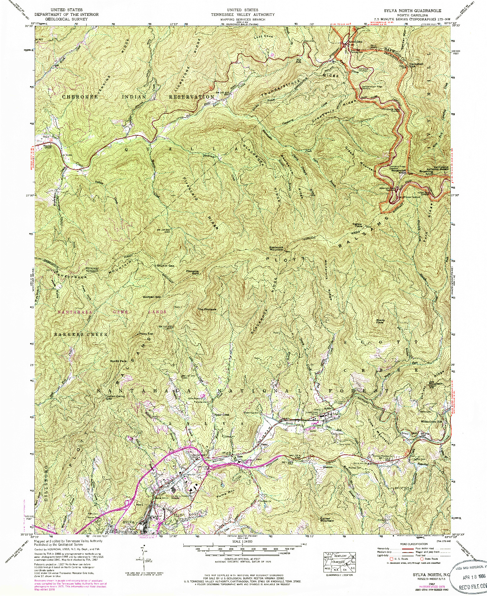 USGS 1:24000-SCALE QUADRANGLE FOR SYLVA NORTH, NC 1967